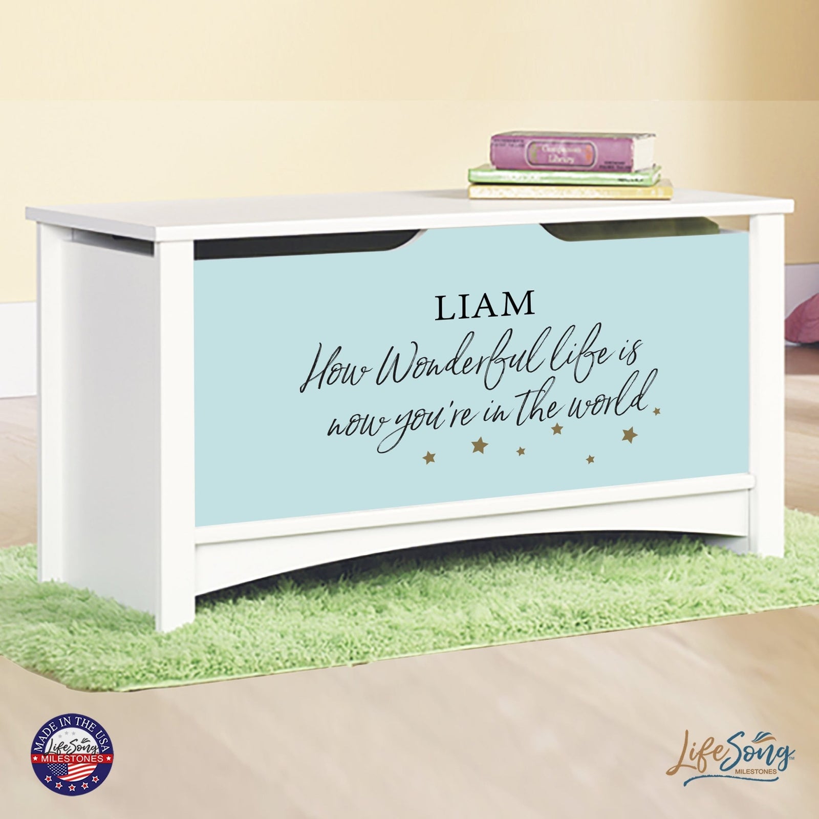 Personalized Room Organizer Toy Blanket Storage Chest Box - (BOYS AND GIRLS) - LifeSong Milestones