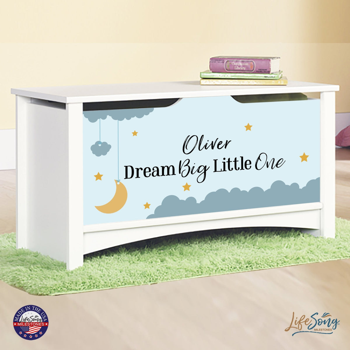 Personalized Room Organizer Toy Blanket Storage Chest Box - (Dream Big) - LifeSong Milestones