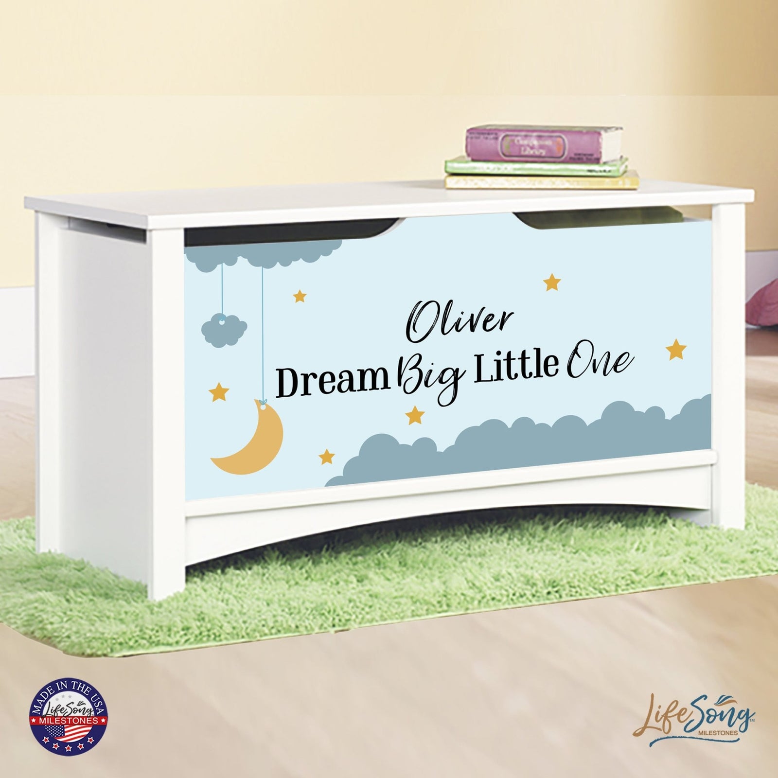 Personalized Room Organizer Toy Blanket Storage Chest Box - (Dream Big) - LifeSong Milestones