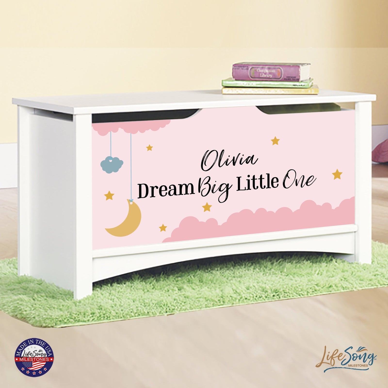 Personalized Room Organizer Toy Blanket Storage Chest Box - (Dream Big) - LifeSong Milestones