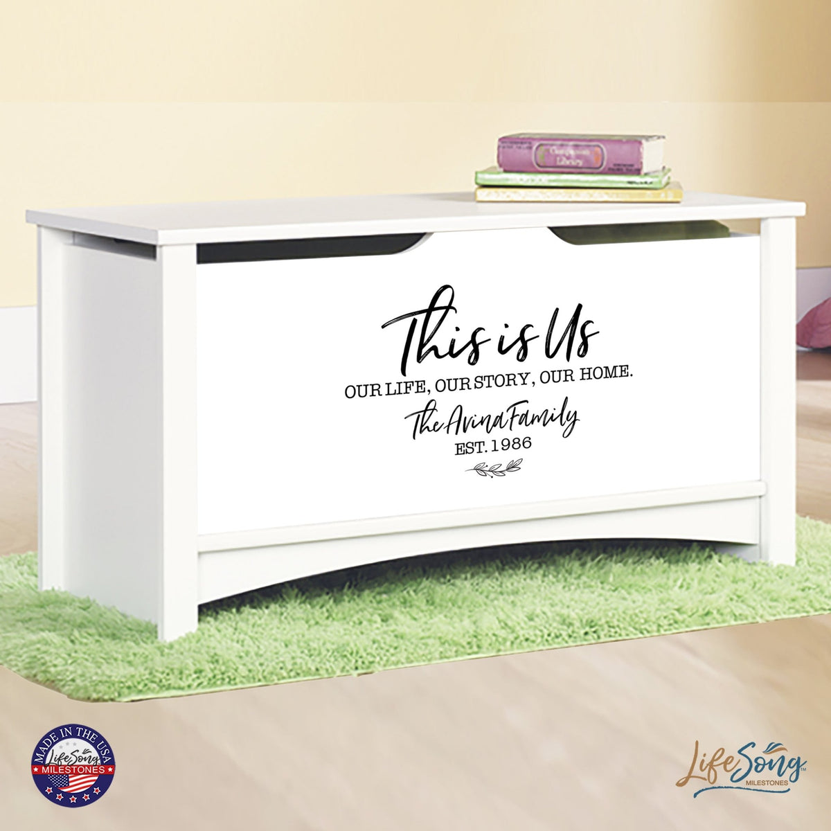 Personalized Room Organizer Toy Blanket Storage Chest Box - (FAMILY) - LifeSong Milestones