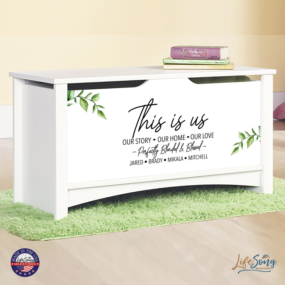 Personalized Room Organizer Toy Blanket Storage Chest Box - (FAMILY) - LifeSong Milestones