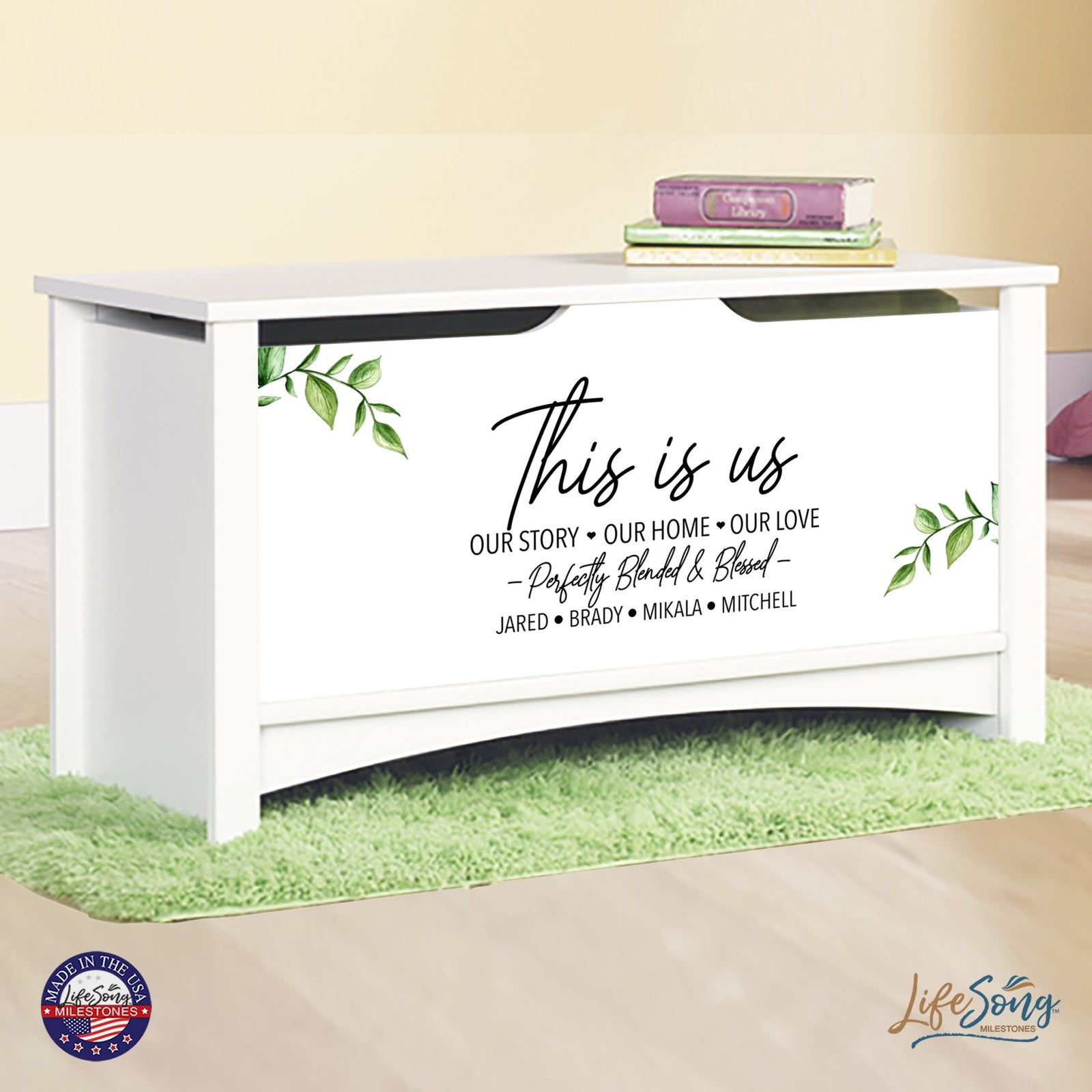 Personalized Room Organizer Toy Blanket Storage Chest Box - (FAMILY) - LifeSong Milestones