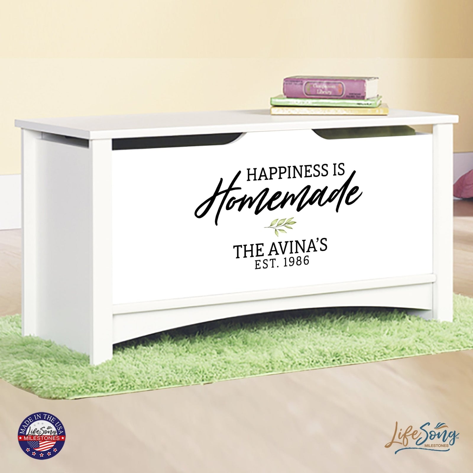 Personalized Room Organizer Toy Blanket Storage Chest Box - (FAMILY) - LifeSong Milestones