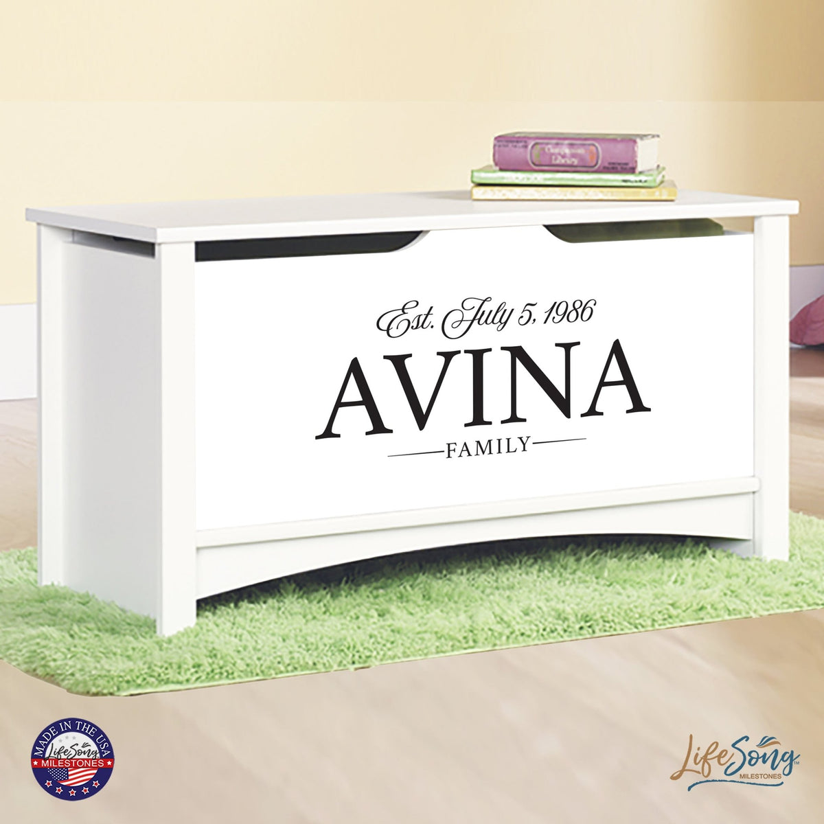 Personalized Room Organizer Toy Blanket Storage Chest Box - (FAMILY) - LifeSong Milestones