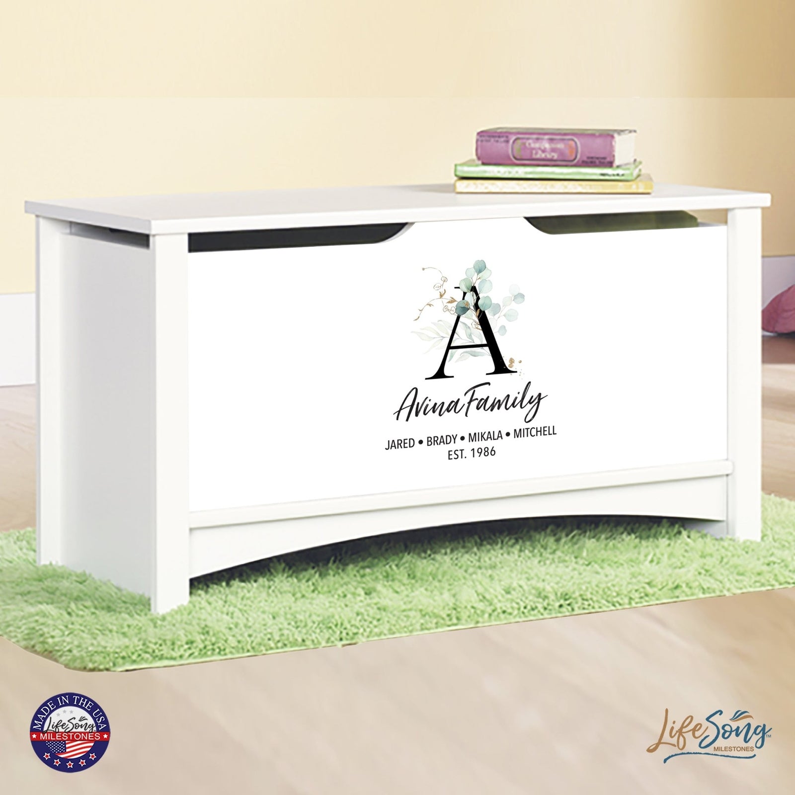 Personalized Room Organizer Toy Blanket Storage Chest Box - (FAMILY) - LifeSong Milestones