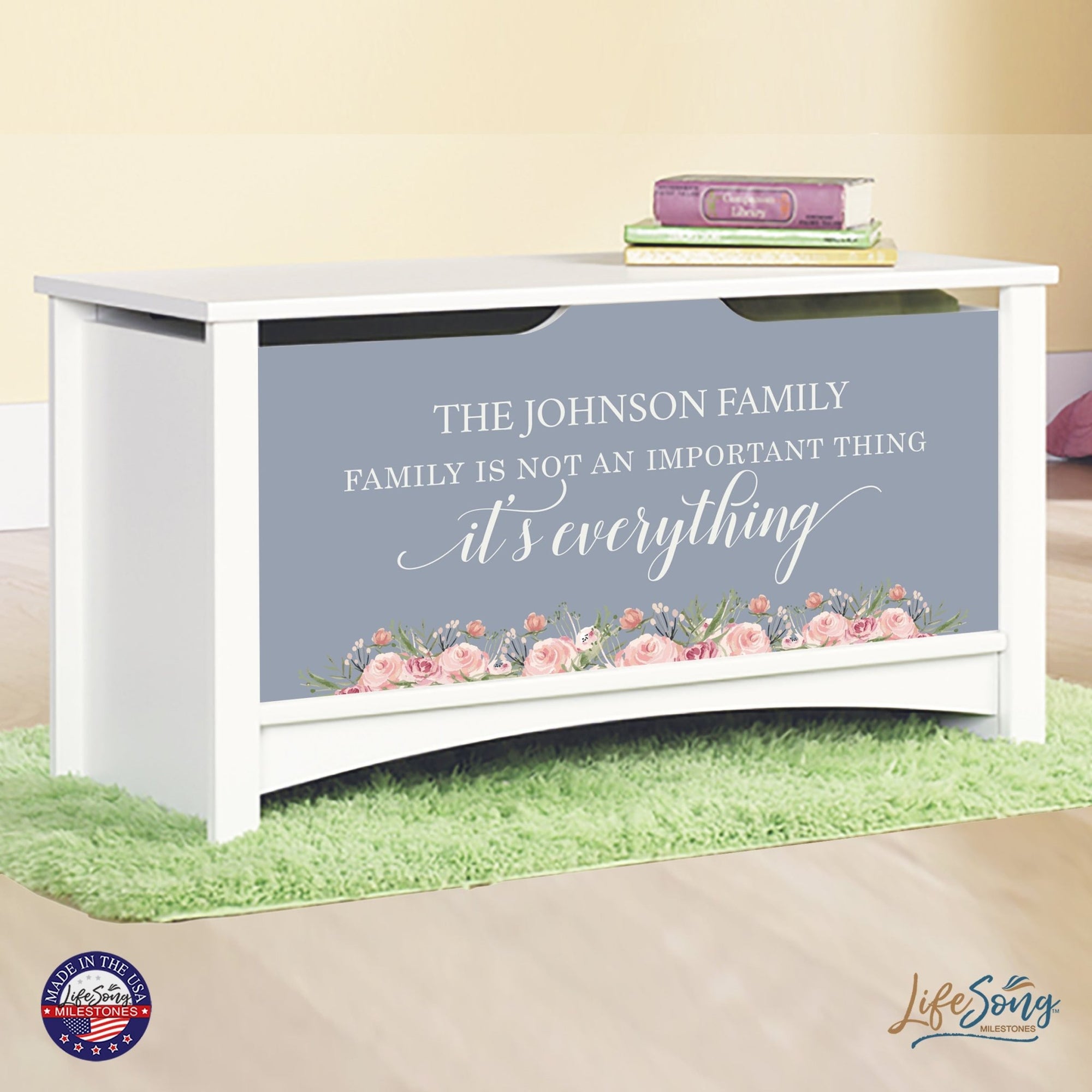 Personalized Room Organizer Toy Blanket Storage Chest Box - (Family) (Family is Everything) - LifeSong Milestones