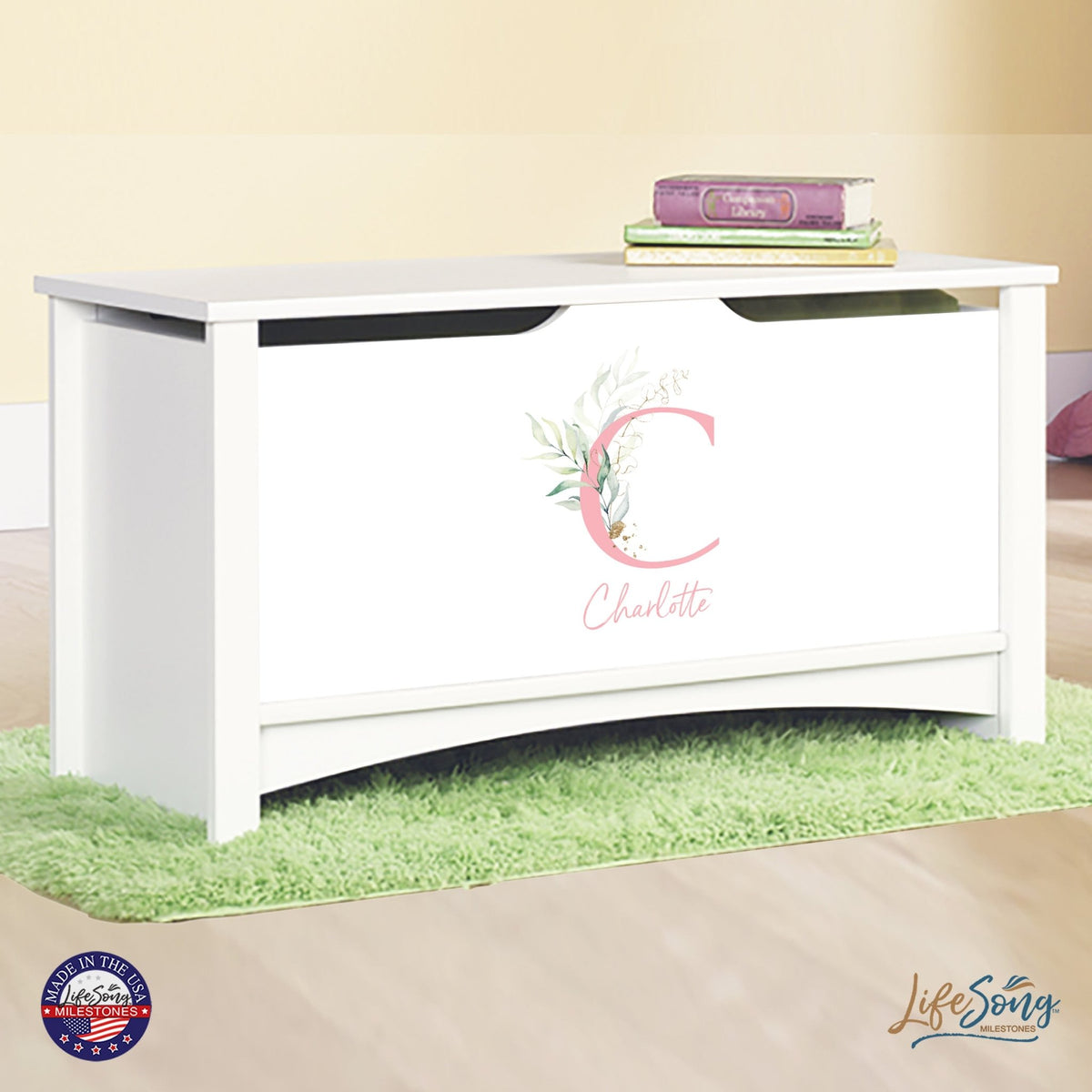 Personalized Room Organizer Toy Blanket Storage Chest Box - (GIRLS) - LifeSong Milestones
