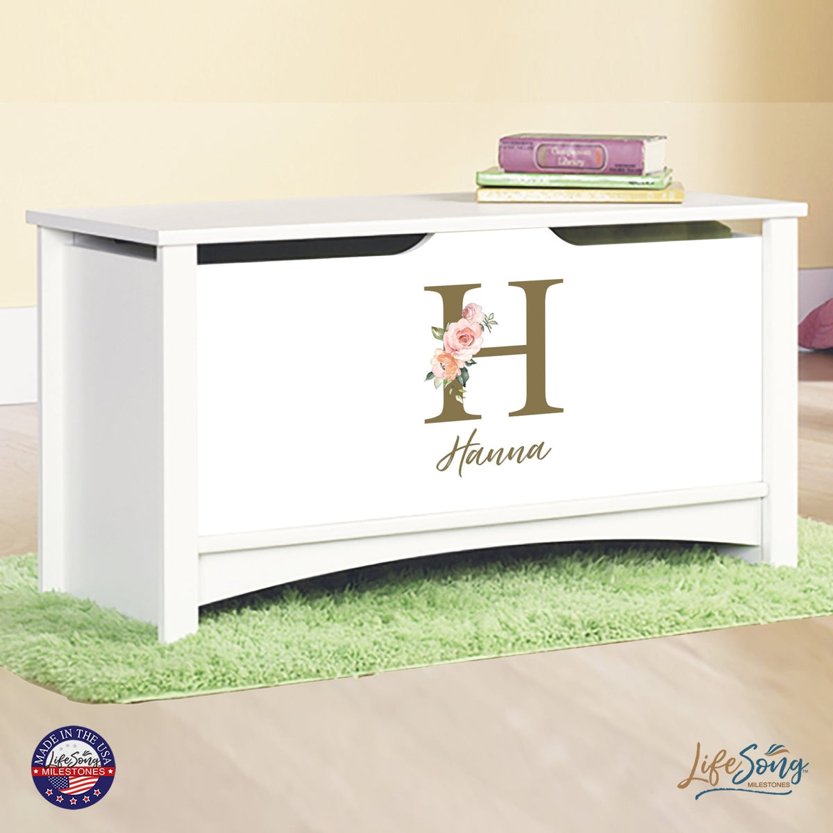 Personalized Room Organizer Toy Blanket Storage Chest Box - (GIRLS) - LifeSong Milestones