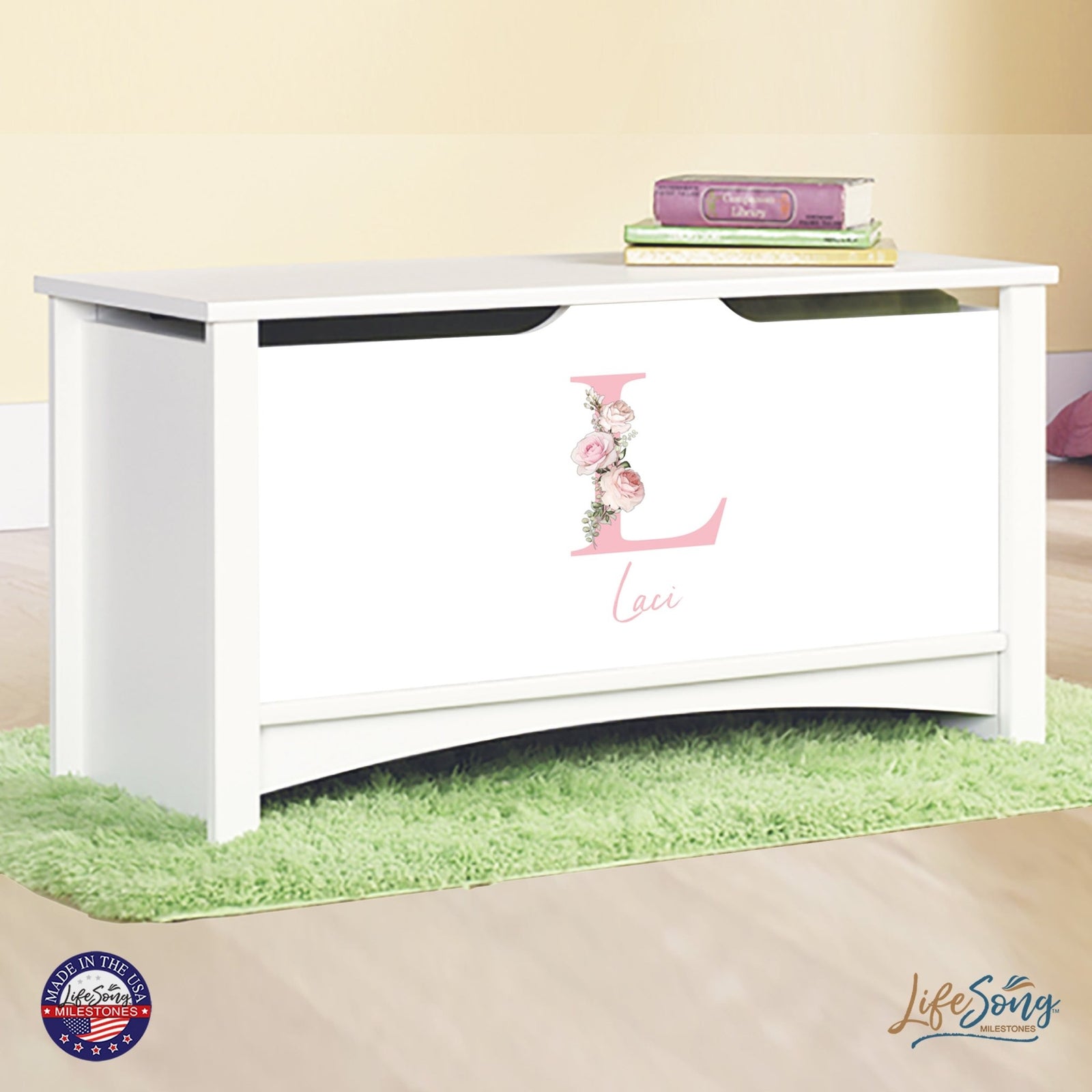 Personalized Room Organizer Toy Blanket Storage Chest Box - (GIRLS) - LifeSong Milestones