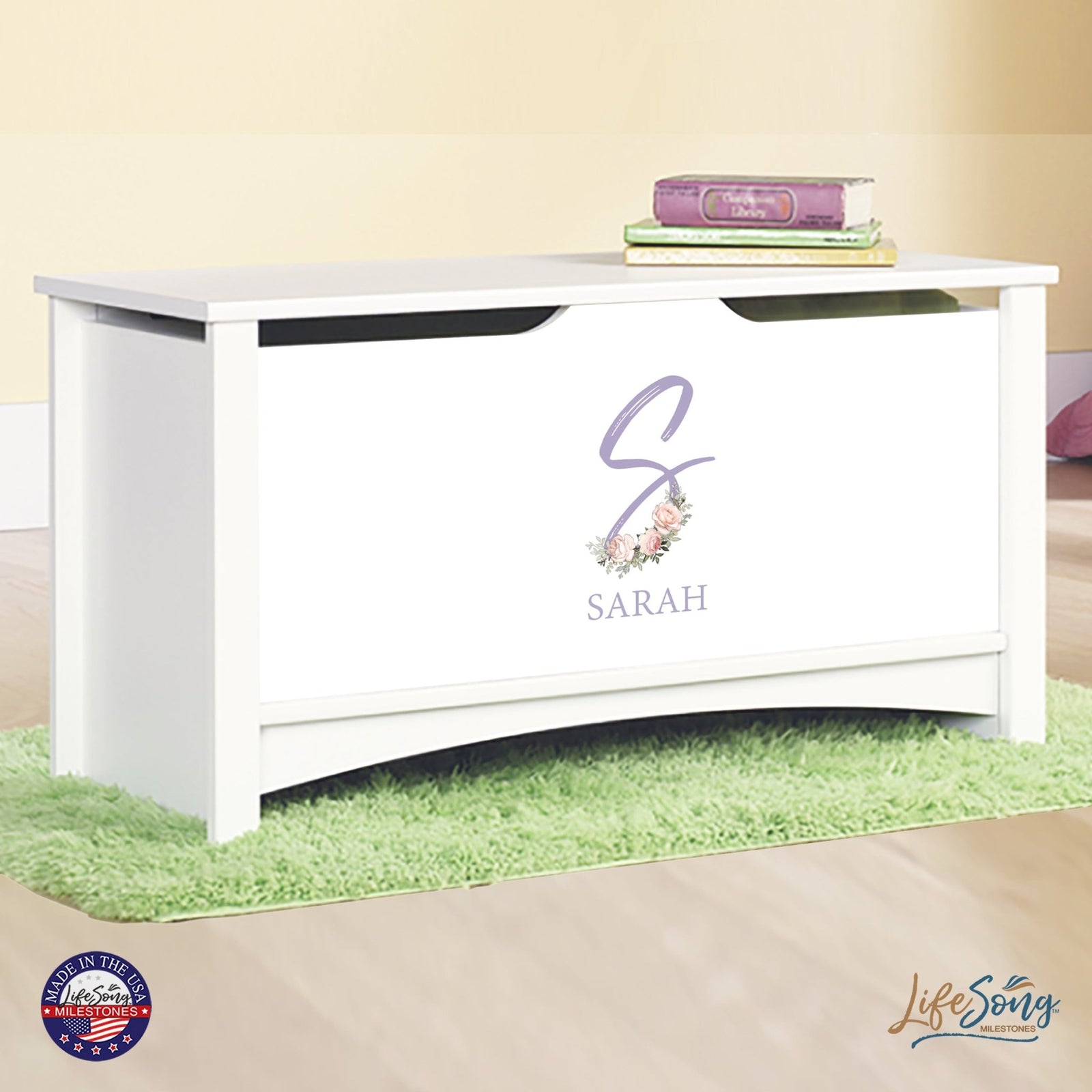 Personalized Room Organizer Toy Blanket Storage Chest Box - (GIRLS) - LifeSong Milestones