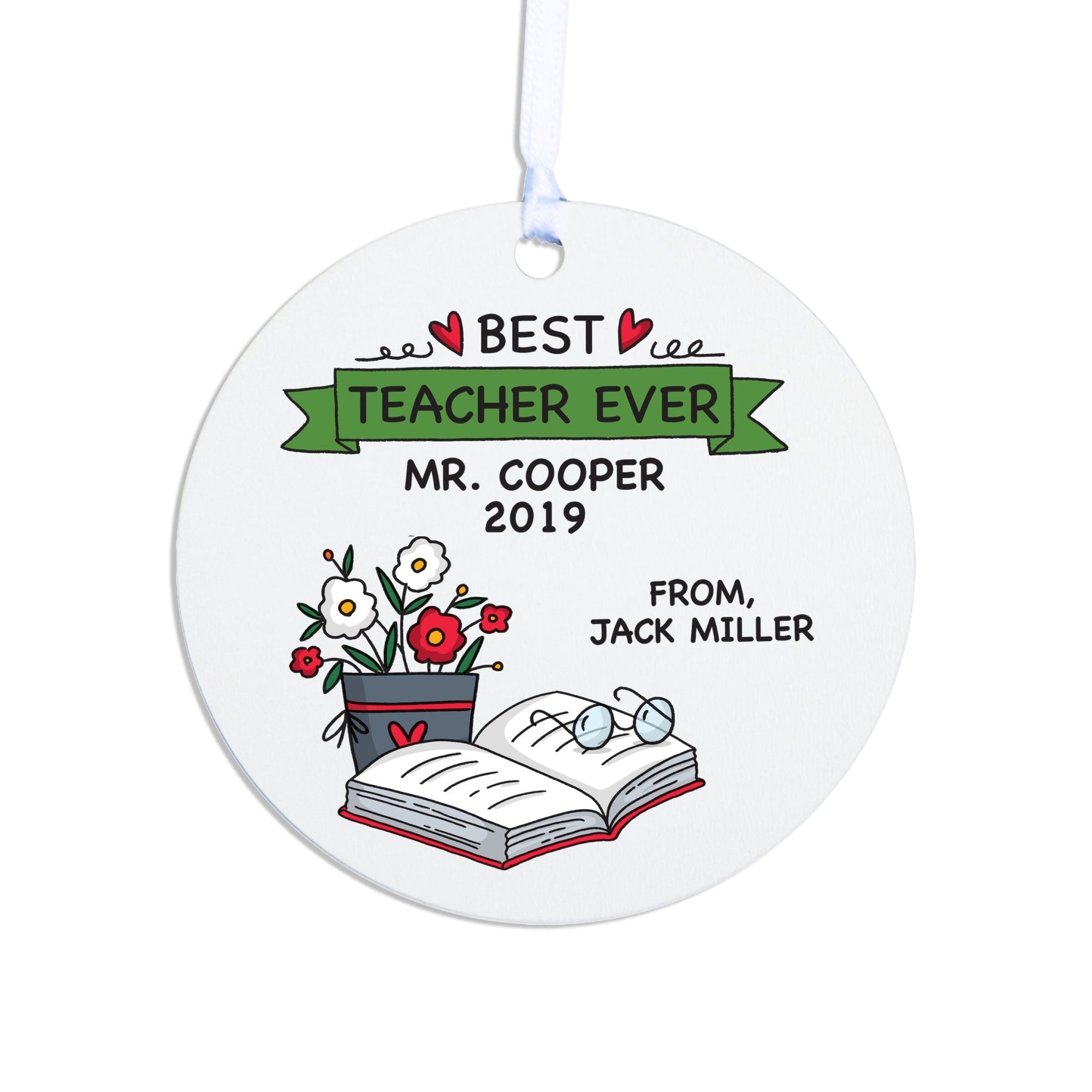 Personalized Round Christmas Ornament For Teachers Best Teacher Ever - LifeSong Milestones