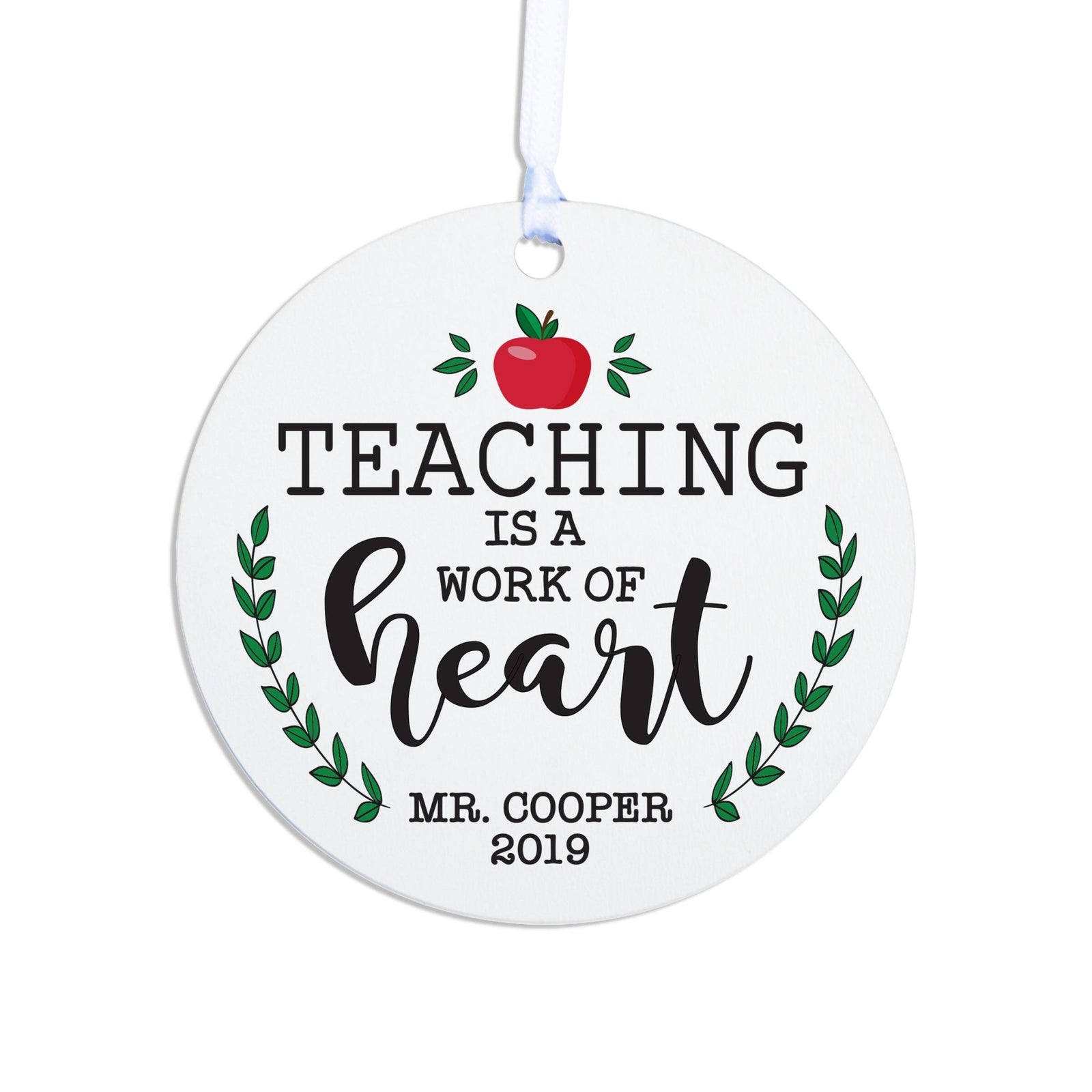 Personalized Round Christmas Ornament For Teachers Work of Heart - LifeSong Milestones