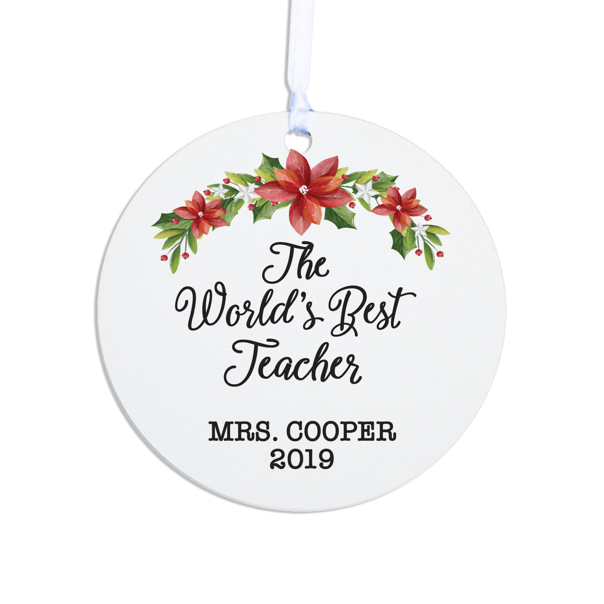 Personalized Round Christmas Ornament For Teachers Worlds Best Teacher - LifeSong Milestones