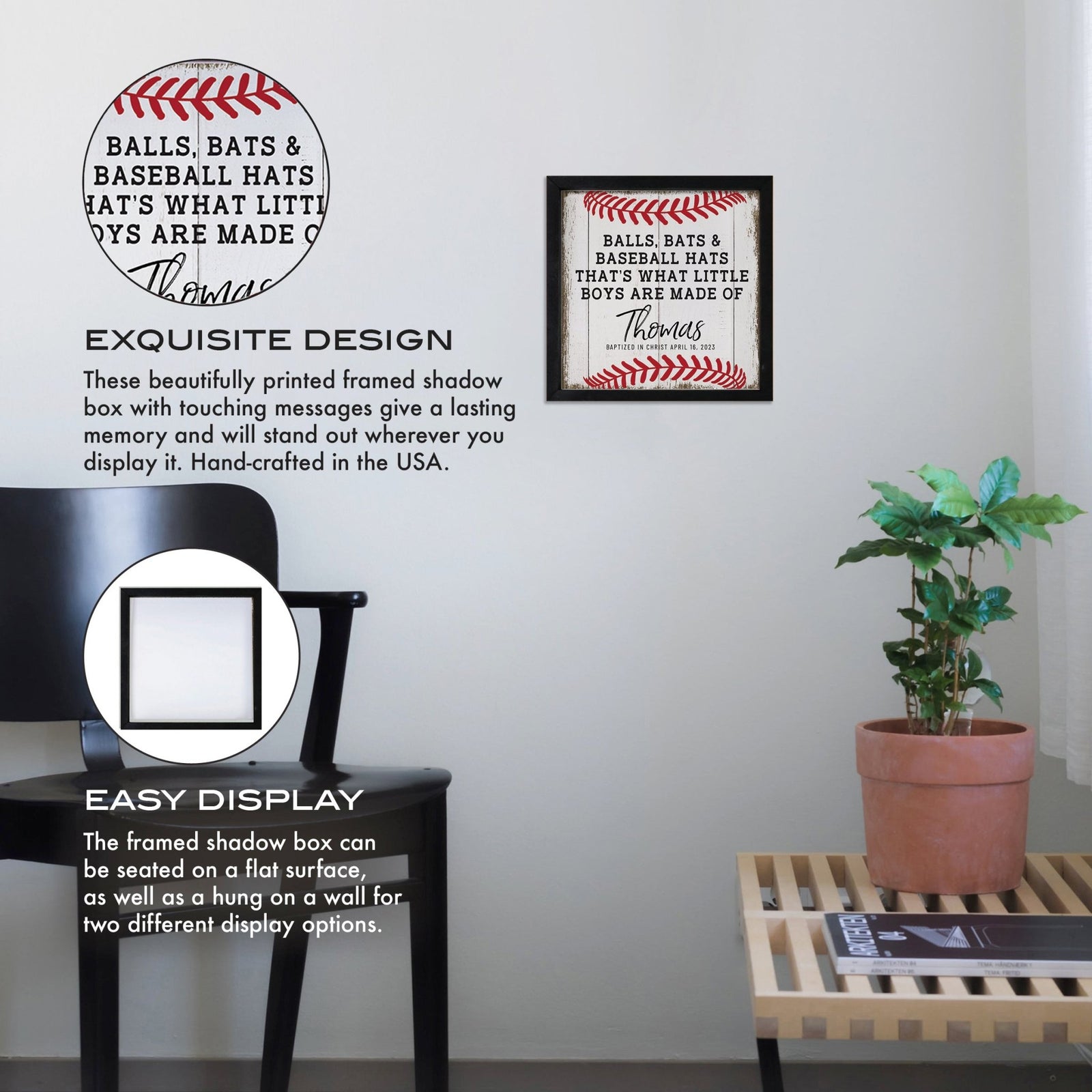 Personalized Rustic Wooden Baseball Shadow Box Shelf Décor With Inspiring Bible Verses - Balls, Bats, & Baseball Hats - LifeSong Milestones