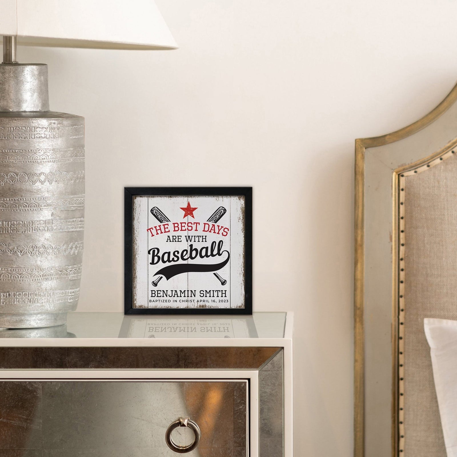 Personalized Rustic Wooden Baseball Shadow Box Shelf Décor With Inspiring Bible Verses - Balls, Bats, & Baseball Hats - LifeSong Milestones