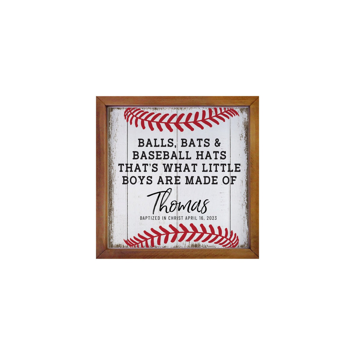 Personalized Rustic Wooden Baseball Shadow Box Shelf Décor With Inspiring Bible Verses - Balls, Bats, & Baseball Hats - LifeSong Milestones