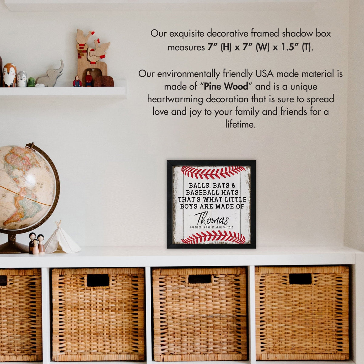 Personalized Rustic Wooden Baseball Shadow Box Shelf Décor With Inspiring Bible Verses - Balls, Bats, & Baseball Hats - LifeSong Milestones
