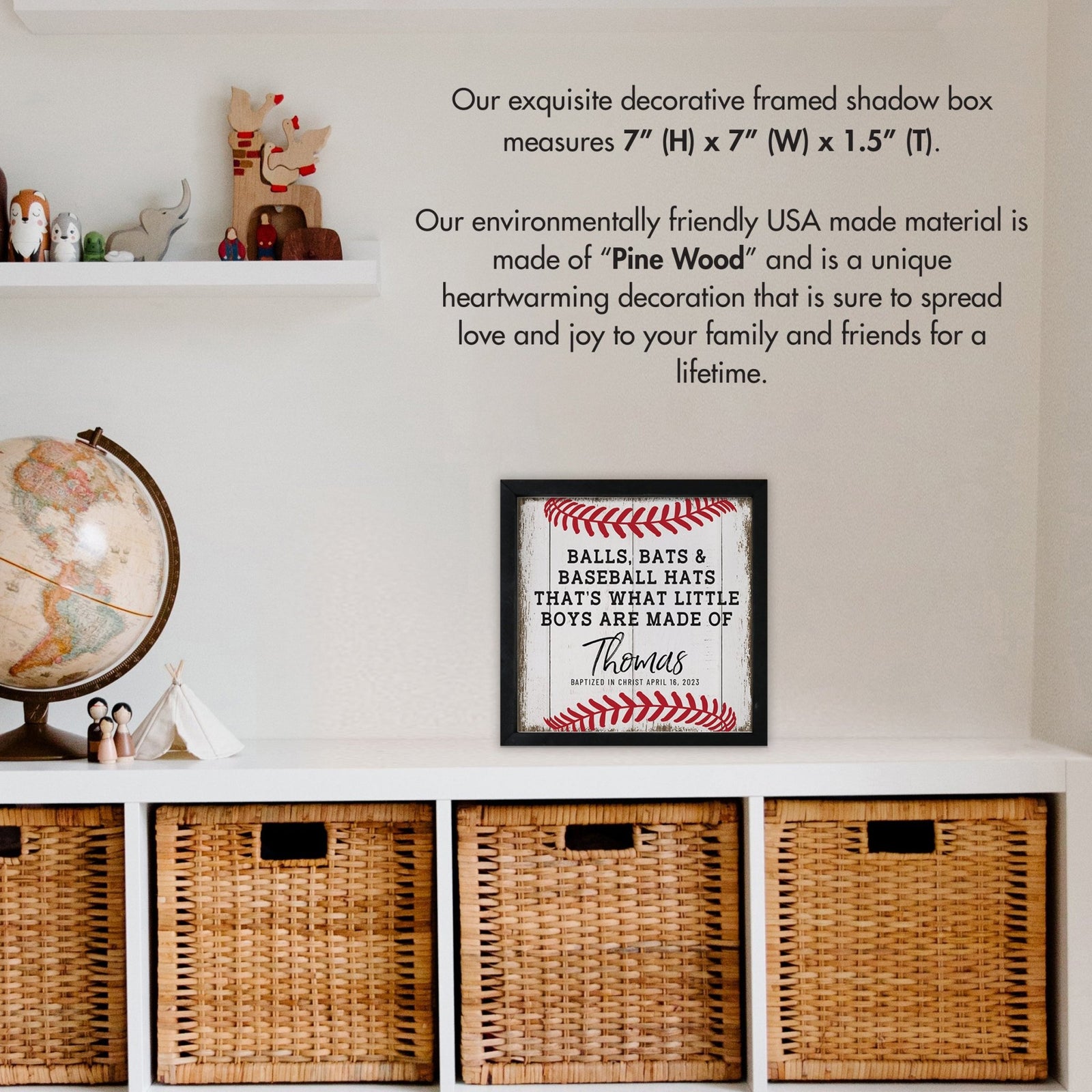 Personalized Rustic Wooden Baseball Shadow Box Shelf Décor With Inspiring Bible Verses - Balls, Bats, & Baseball Hats - LifeSong Milestones