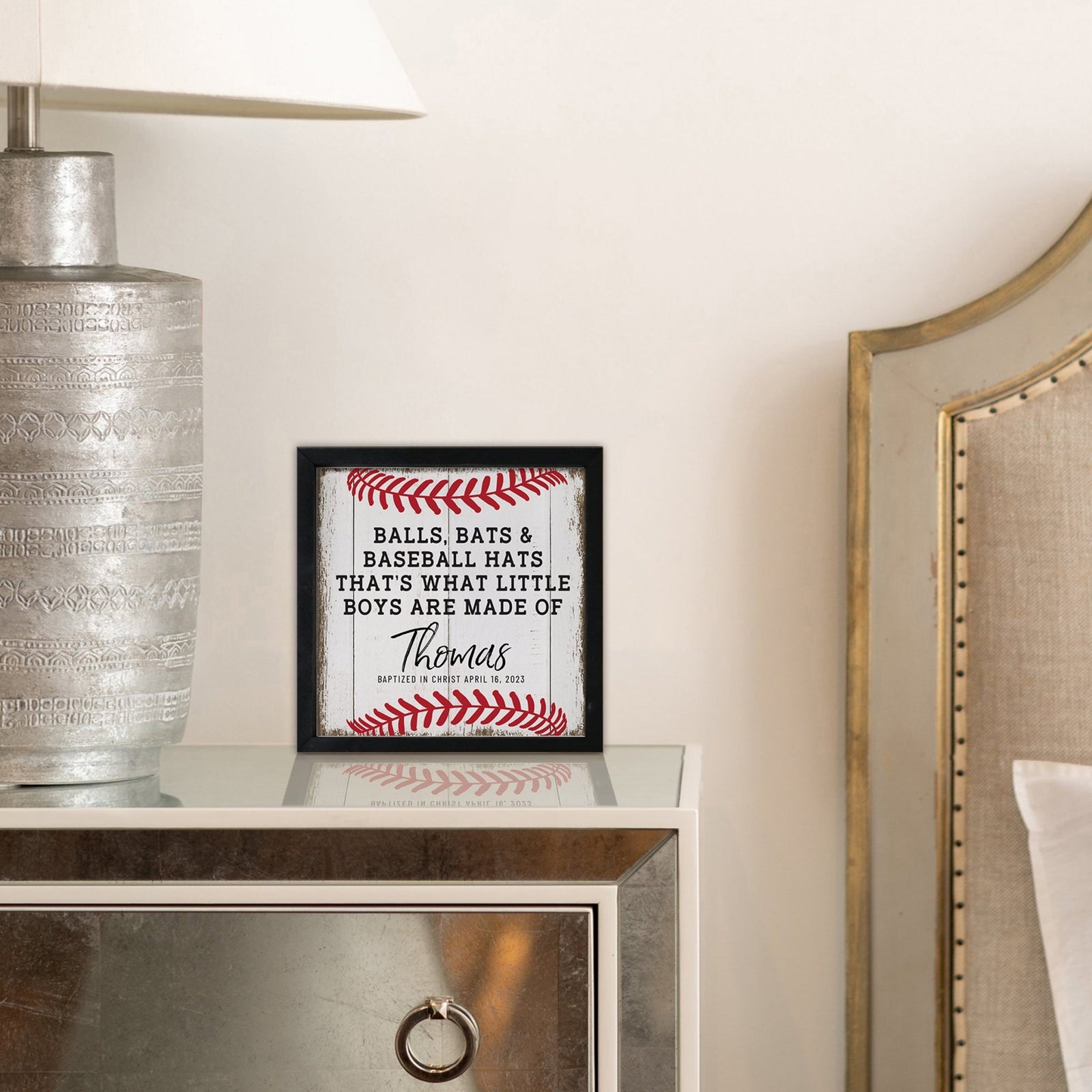 Personalized Rustic Wooden Baseball Shadow Box Shelf Décor With Inspiring Bible Verses - Balls, Bats, & Baseball Hats - LifeSong Milestones