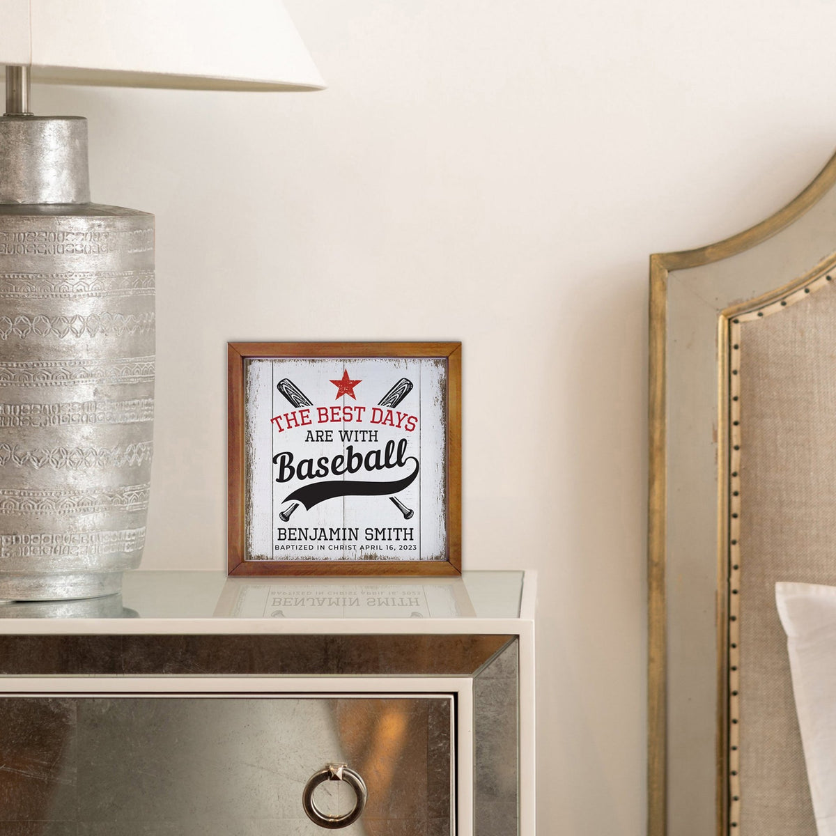 Personalized Rustic Wooden Baseball Shadow Box Shelf Décor With Inspiring Bible Verses - Balls, Bats, & Baseball Hats - LifeSong Milestones