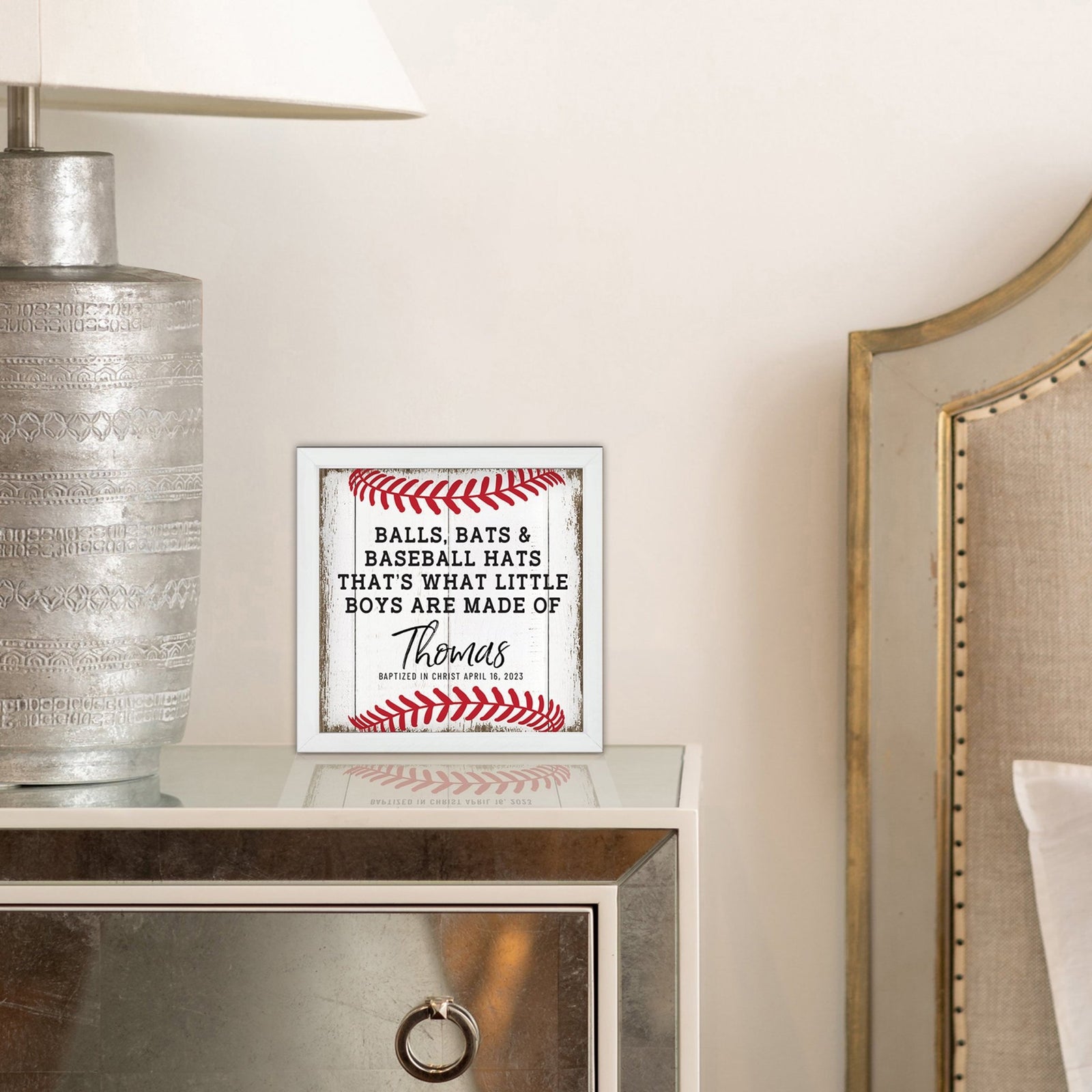 Personalized Rustic Wooden Baseball Shadow Box Shelf Décor With Inspiring Bible Verses - Balls, Bats, & Baseball Hats - LifeSong Milestones