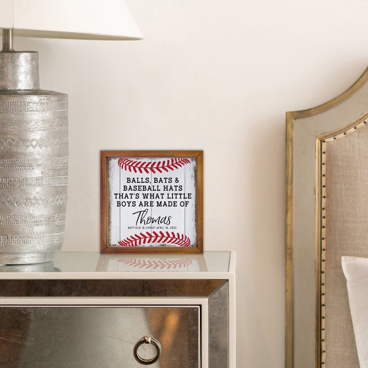Personalized Rustic Wooden Baseball Shadow Box Shelf Décor With Inspiring Bible Verses - Balls, Bats, & Baseball Hats - LifeSong Milestones