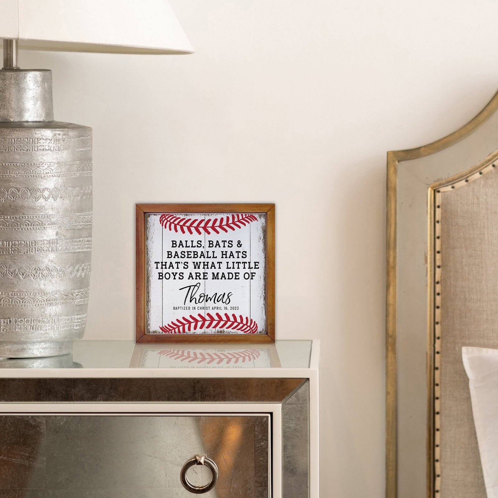 Personalized Rustic Wooden Baseball Shadow Box Shelf Décor With Inspiring Bible Verses - Balls, Bats, & Baseball Hats - LifeSong Milestones