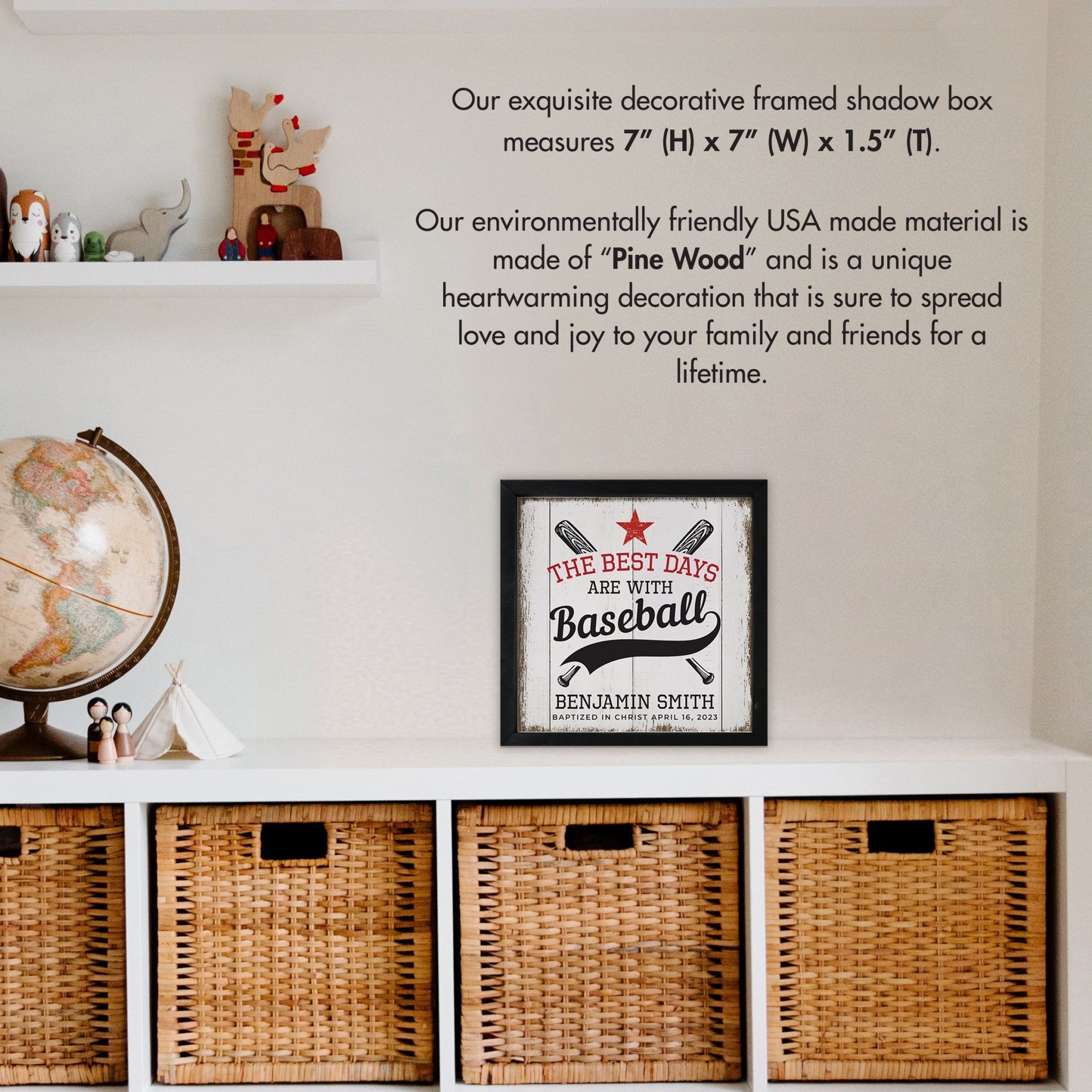 Personalized Rustic Wooden Baseball Shadow Box Shelf Décor With Inspiring Bible Verses - Balls, Bats, & Baseball Hats - LifeSong Milestones