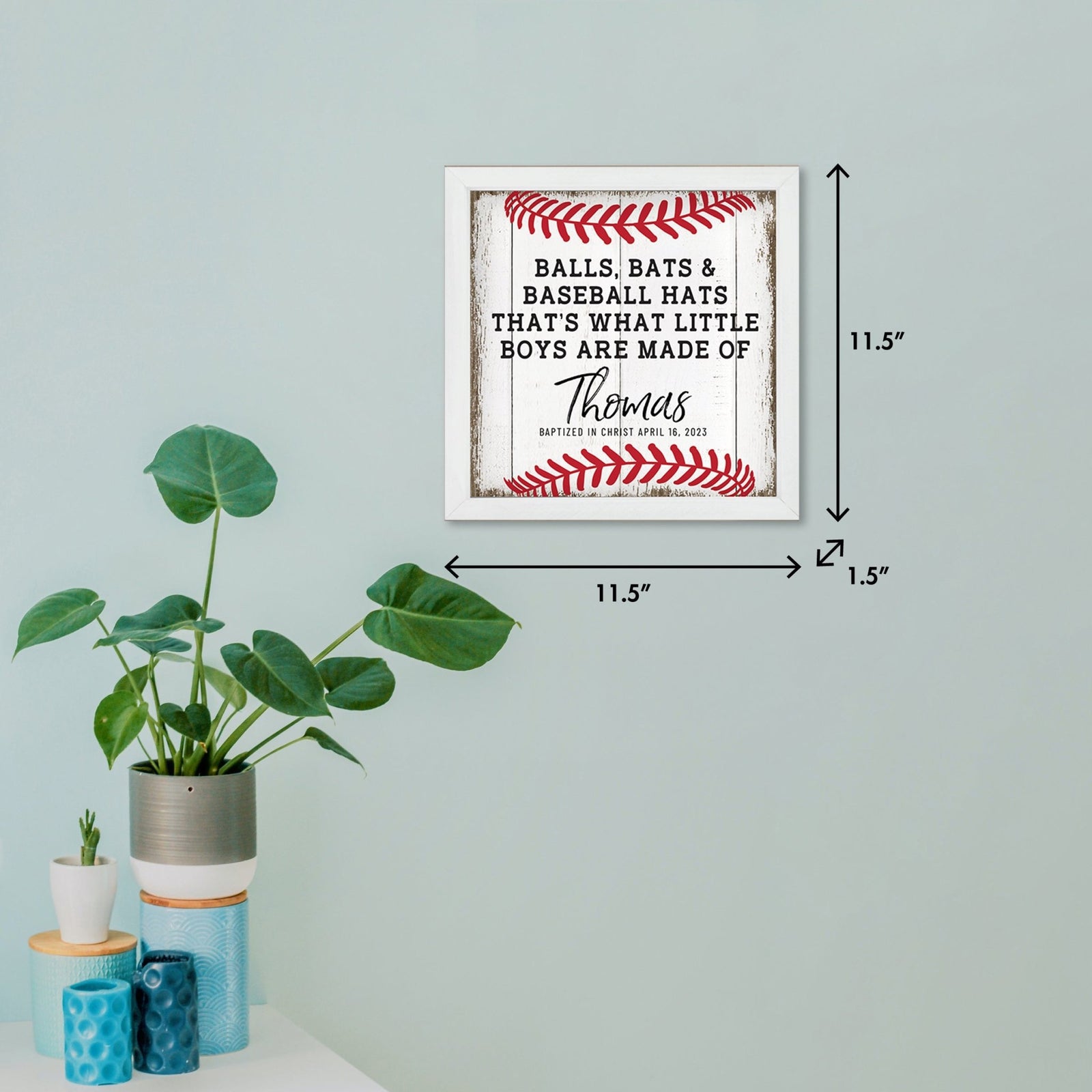 Personalized Rustic Wooden Baseball Shadow Box Shelf Décor With Inspiring Bible Verses - Balls, Bats, & Baseball Hats - LifeSong Milestones