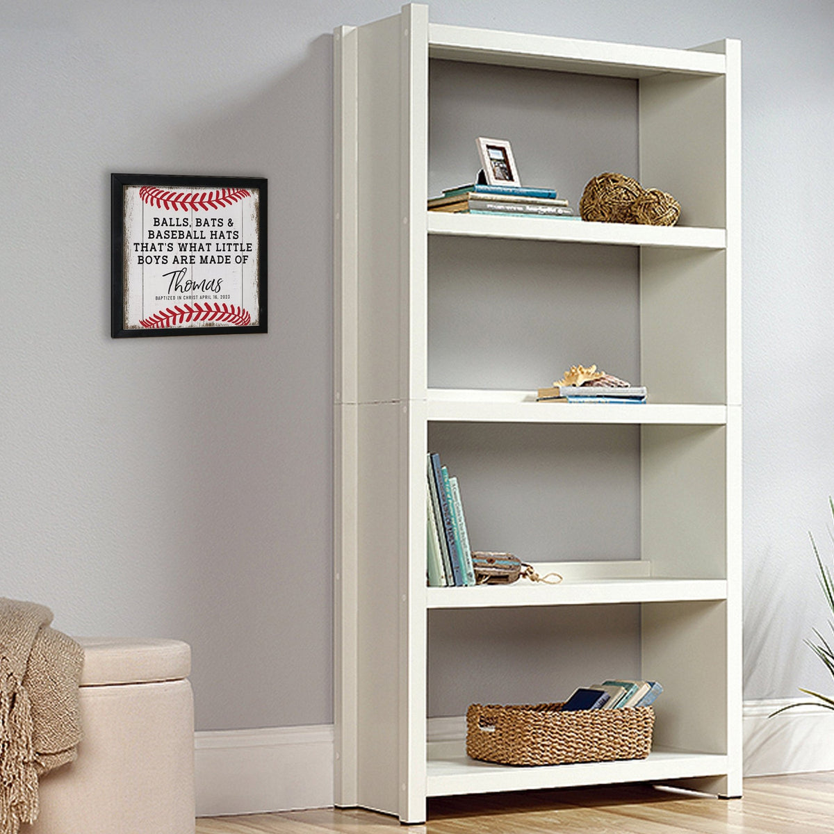 Personalized Rustic Wooden Baseball Shadow Box Shelf Décor With Inspiring Bible Verses - Balls, Bats, & Baseball Hats - LifeSong Milestones