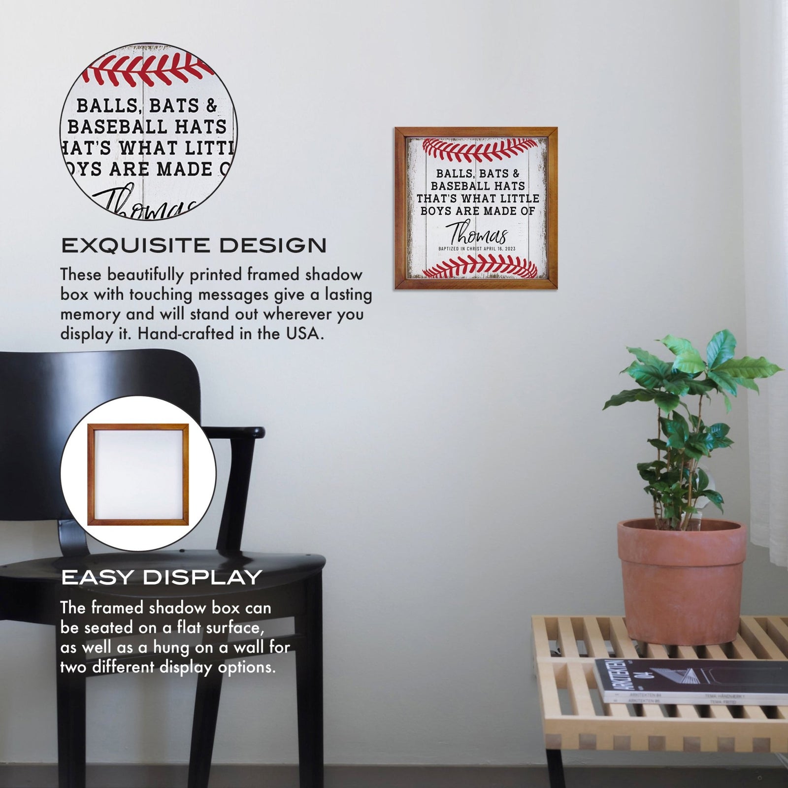 Personalized Rustic Wooden Baseball Shadow Box Shelf Décor With Inspiring Bible Verses - Balls, Bats, & Baseball Hats - LifeSong Milestones