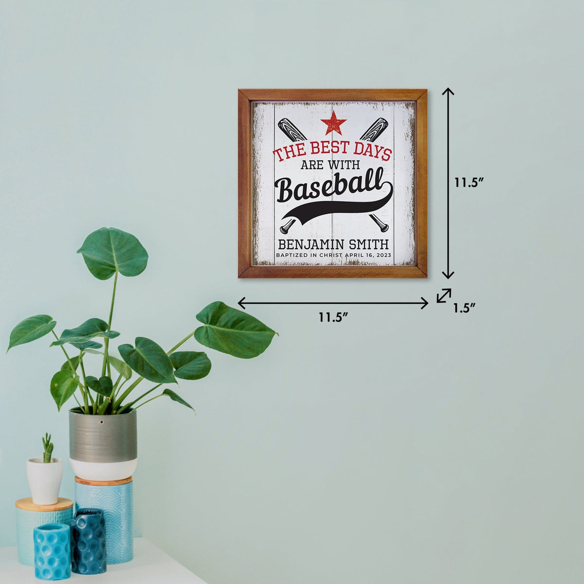 Personalized Rustic Wooden Baseball Shadow Box Shelf Décor With Inspiring Bible Verses - Balls, Bats, & Baseball Hats - LifeSong Milestones