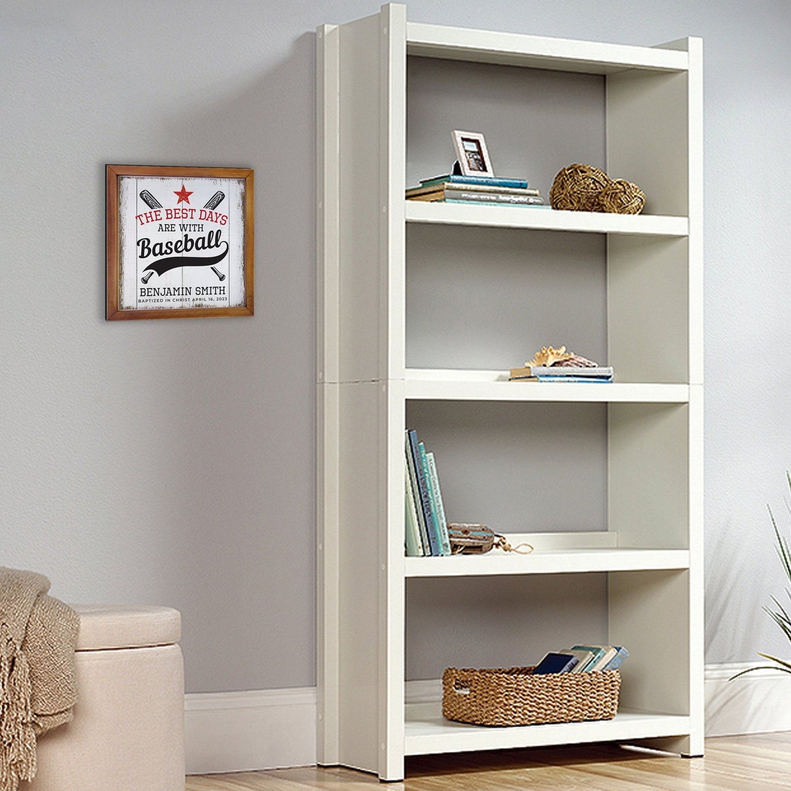 Personalized Rustic Wooden Baseball Shadow Box Shelf Décor With Inspiring Bible Verses - Balls, Bats, & Baseball Hats - LifeSong Milestones