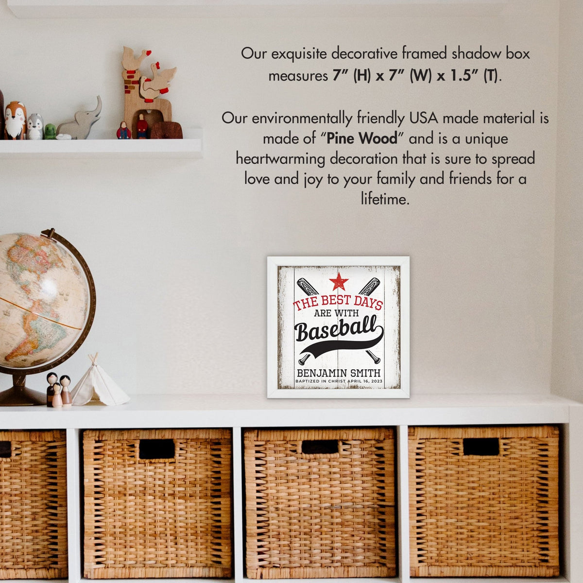 Personalized Rustic Wooden Baseball Shadow Box Shelf Décor With Inspiring Bible Verses - Balls, Bats, & Baseball Hats - LifeSong Milestones