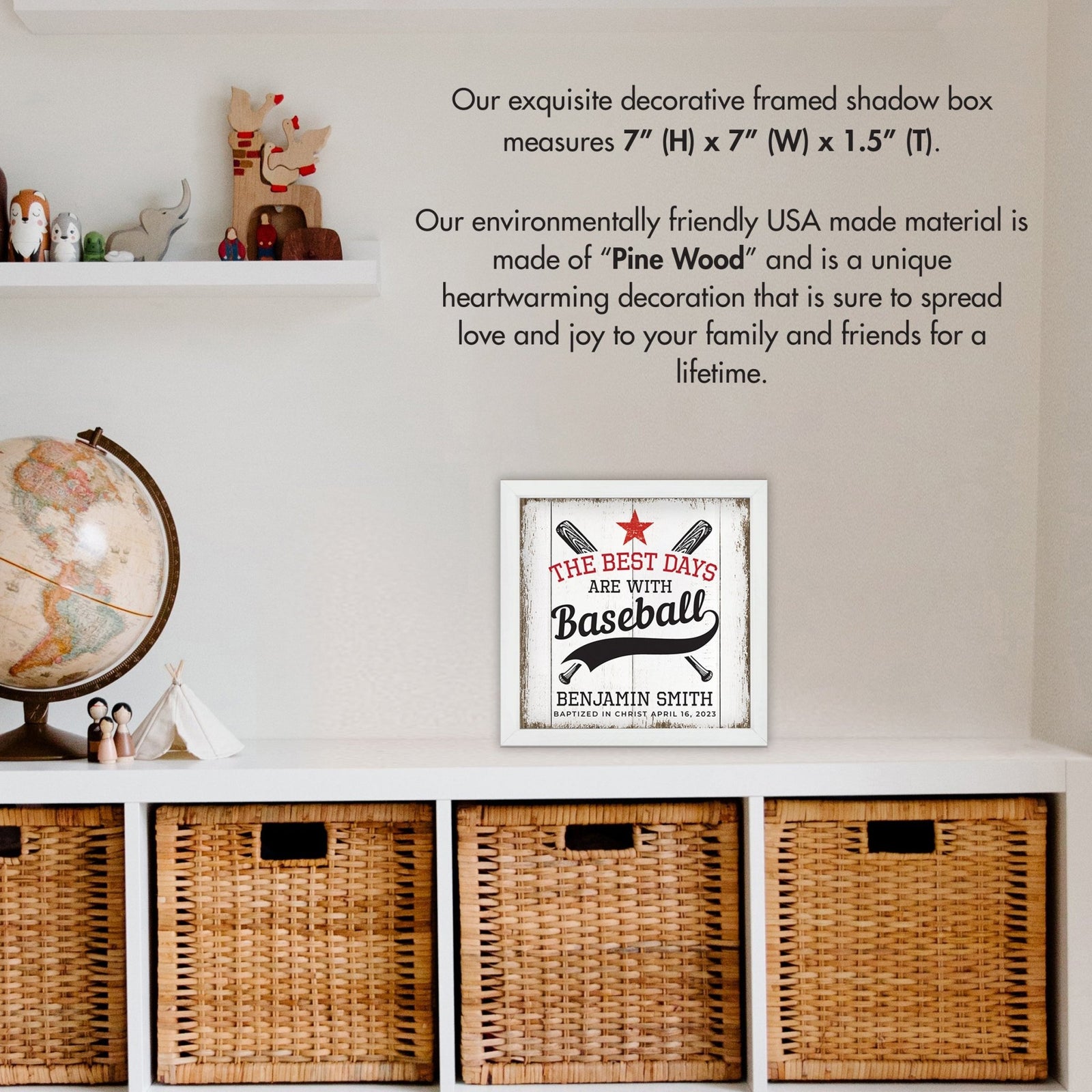 Personalized Rustic Wooden Baseball Shadow Box Shelf Décor With Inspiring Bible Verses - Balls, Bats, & Baseball Hats - LifeSong Milestones