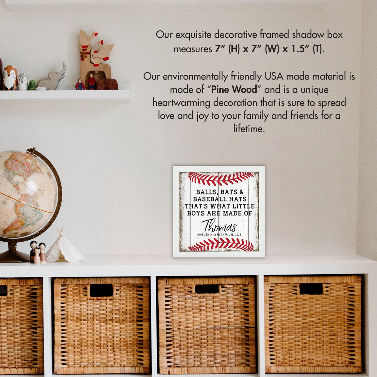 Personalized Rustic Wooden Baseball Shadow Box Shelf Décor With Inspiring Bible Verses - Balls, Bats, & Baseball Hats - LifeSong Milestones