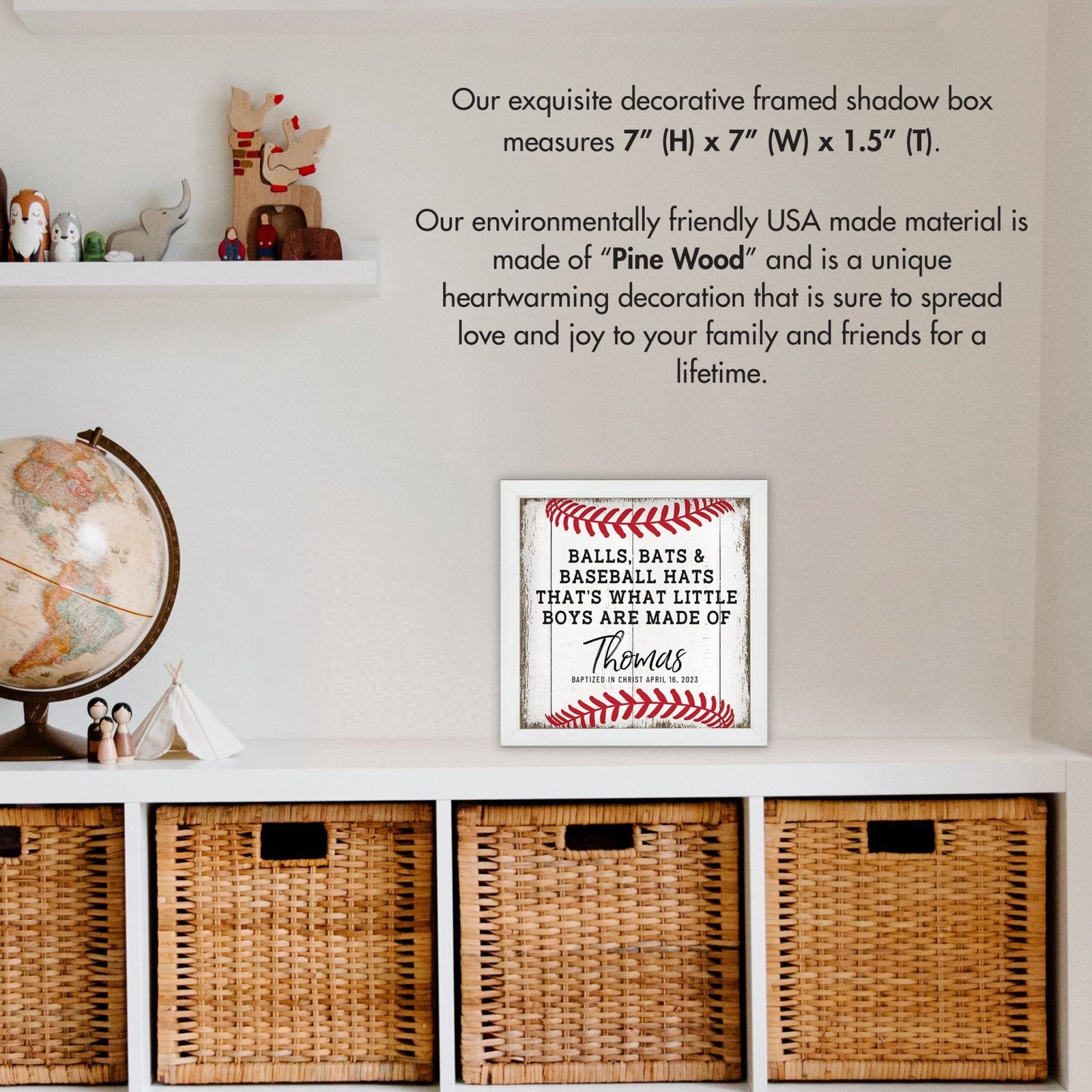 Personalized Rustic Wooden Baseball Shadow Box Shelf Décor With Inspiring Bible Verses - Balls, Bats, & Baseball Hats - LifeSong Milestones