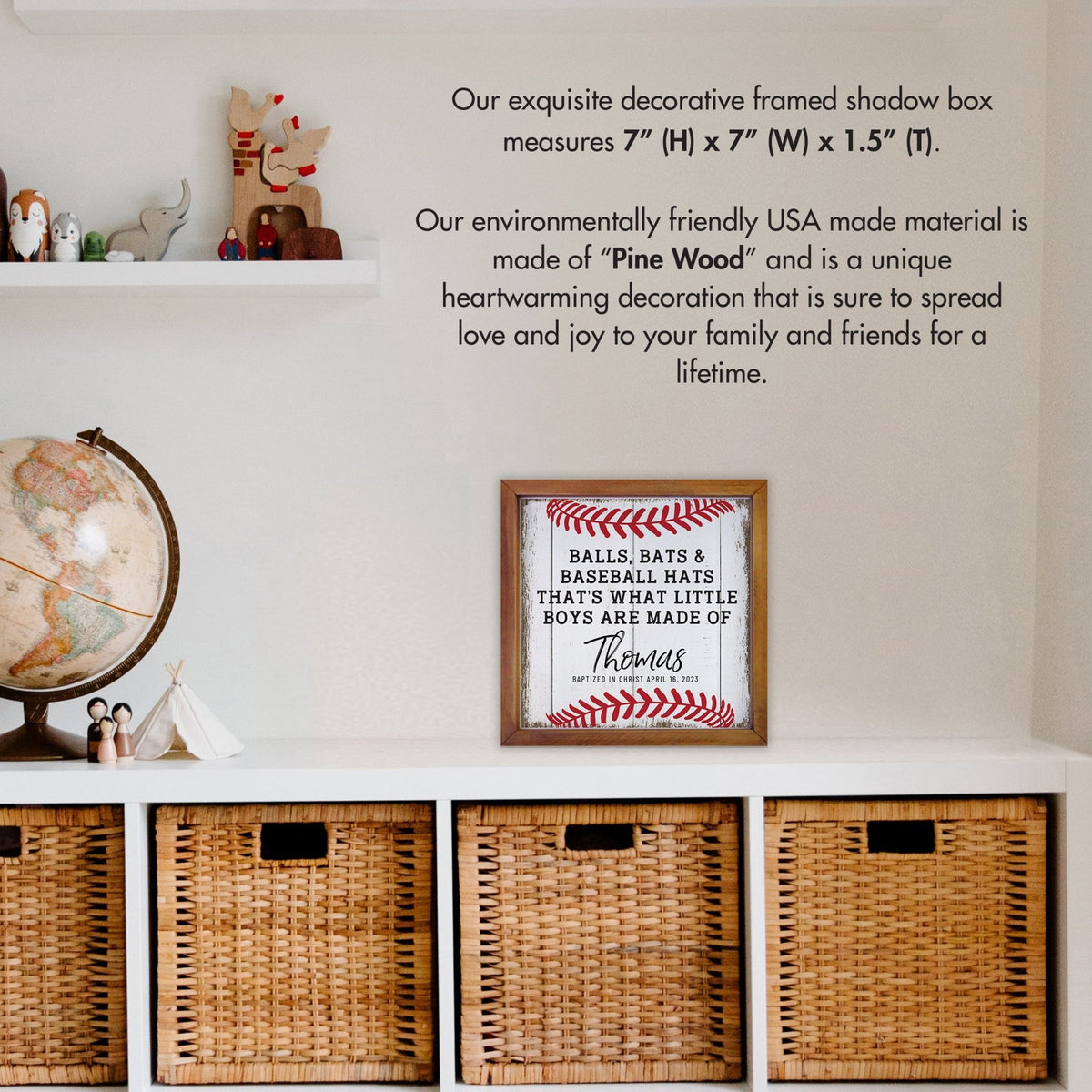 Personalized Rustic Wooden Baseball Shadow Box Shelf Décor With Inspiring Bible Verses - Balls, Bats, & Baseball Hats - LifeSong Milestones