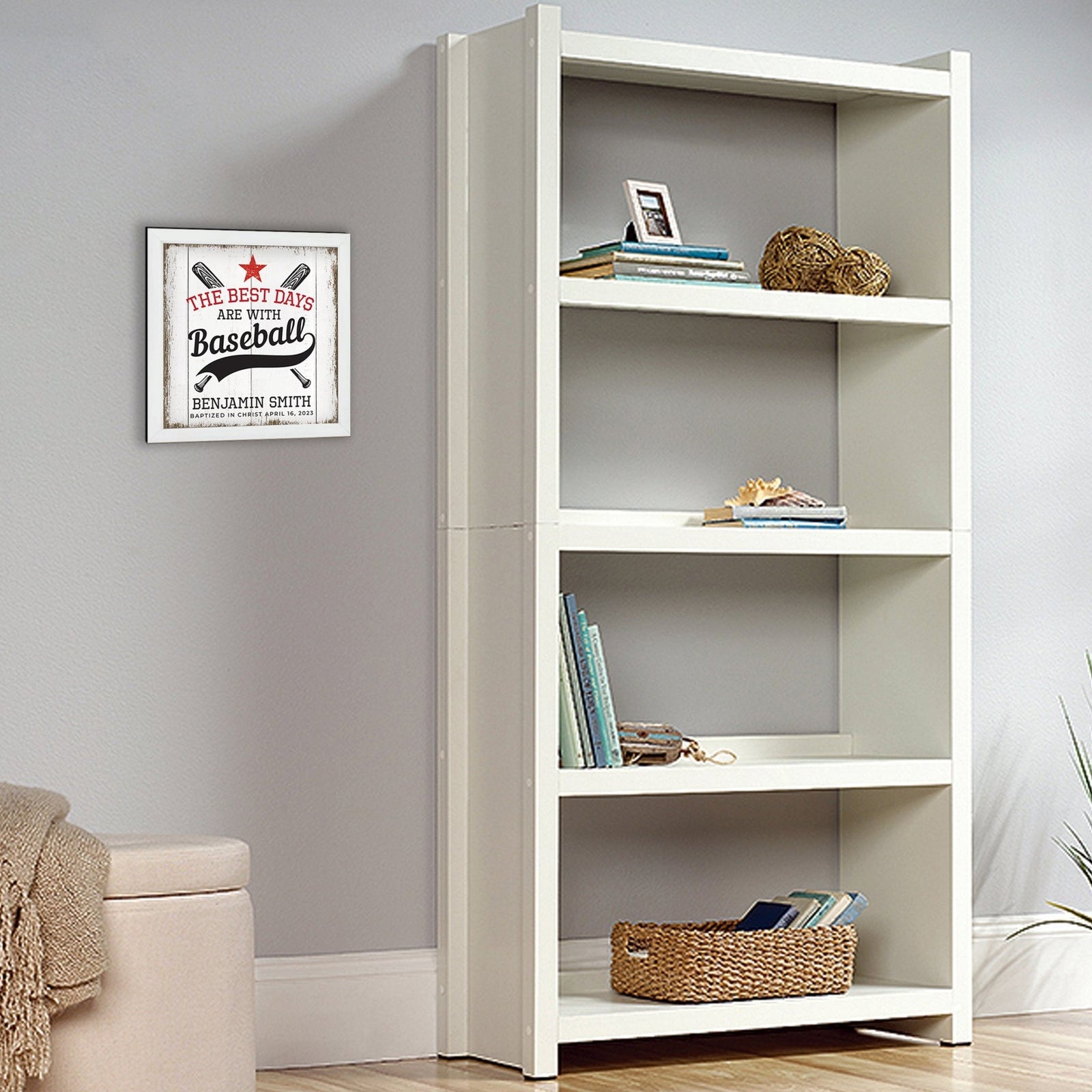Personalized Rustic Wooden Baseball Shadow Box Shelf Décor With Inspiring Bible Verses - Balls, Bats, & Baseball Hats - LifeSong Milestones