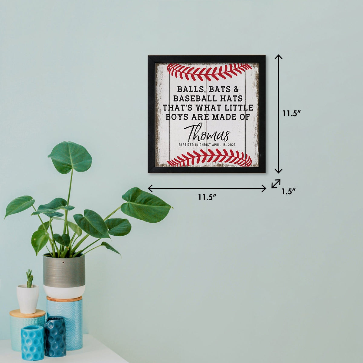 Personalized Rustic Wooden Baseball Shadow Box Shelf Décor With Inspiring Bible Verses - Balls, Bats, & Baseball Hats - LifeSong Milestones