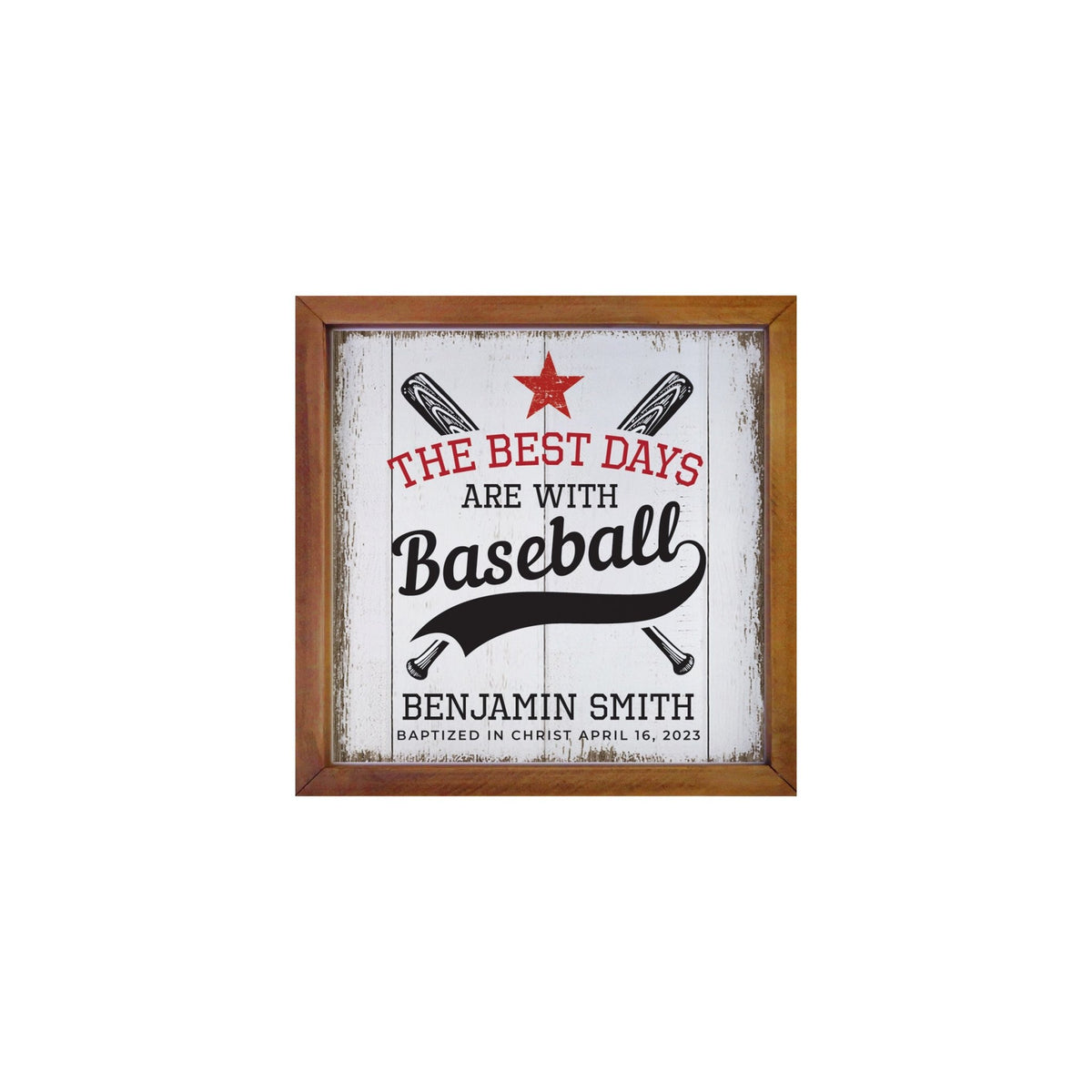 Personalized Rustic Wooden Baseball Shadow Box Shelf Décor With Inspiring Bible Verses - Balls, Bats, & Baseball Hats - LifeSong Milestones