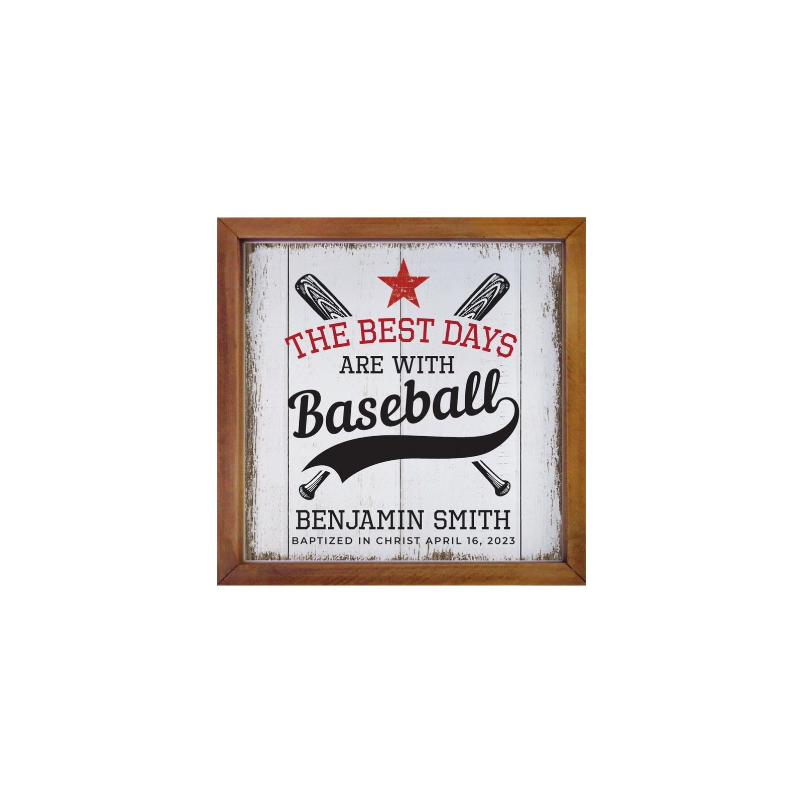 Personalized Rustic Wooden Baseball Shadow Box Shelf Décor With Inspiring Bible Verses - Balls, Bats, & Baseball Hats - LifeSong Milestones