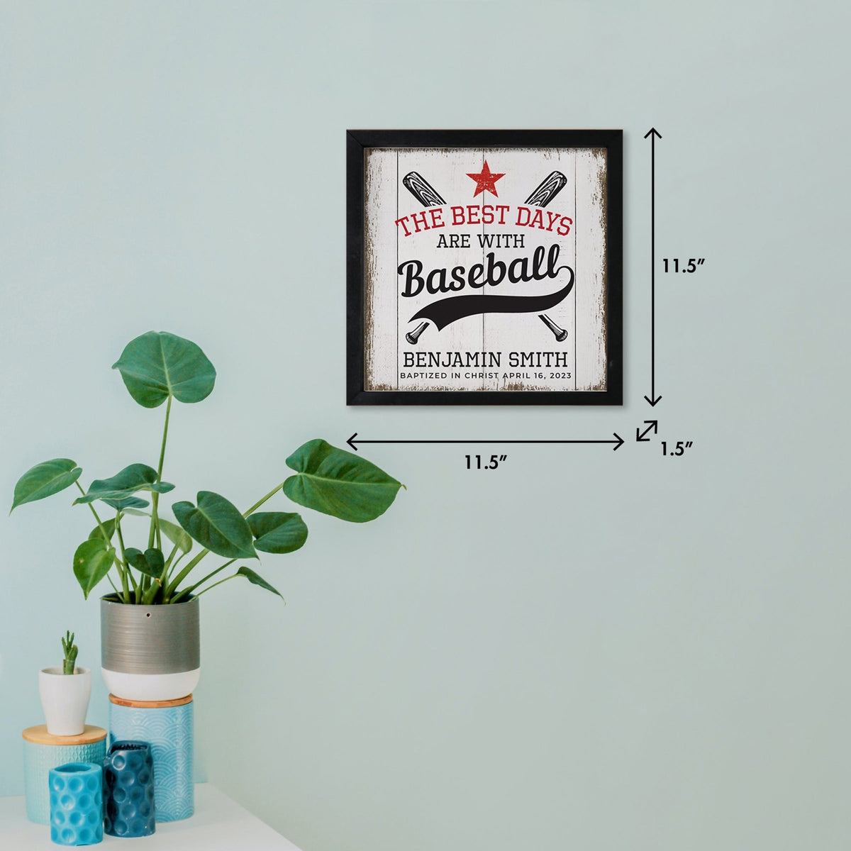 Personalized Rustic Wooden Baseball Shadow Box Shelf Décor With Inspiring Bible Verses - Balls, Bats, & Baseball Hats - LifeSong Milestones