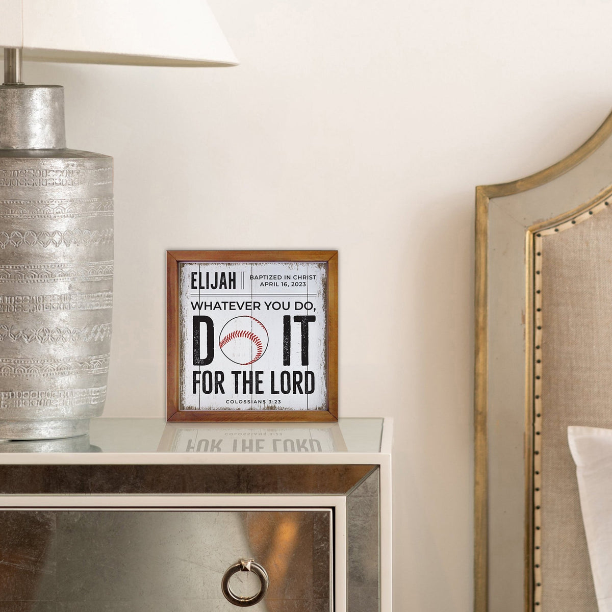 Personalized Rustic Wooden Baseball Shadow Box Shelf Décor With Inspiring Bible Verses - Do It - LifeSong Milestones