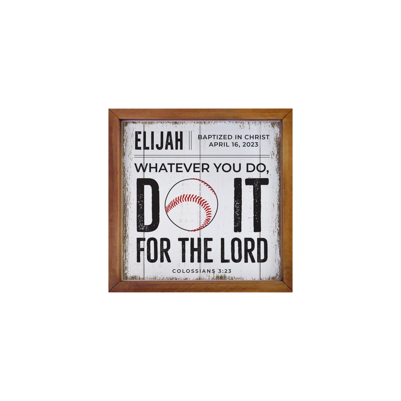 Personalized Rustic Wooden Baseball Shadow Box Shelf Décor With Inspiring Bible Verses - Do It - LifeSong Milestones