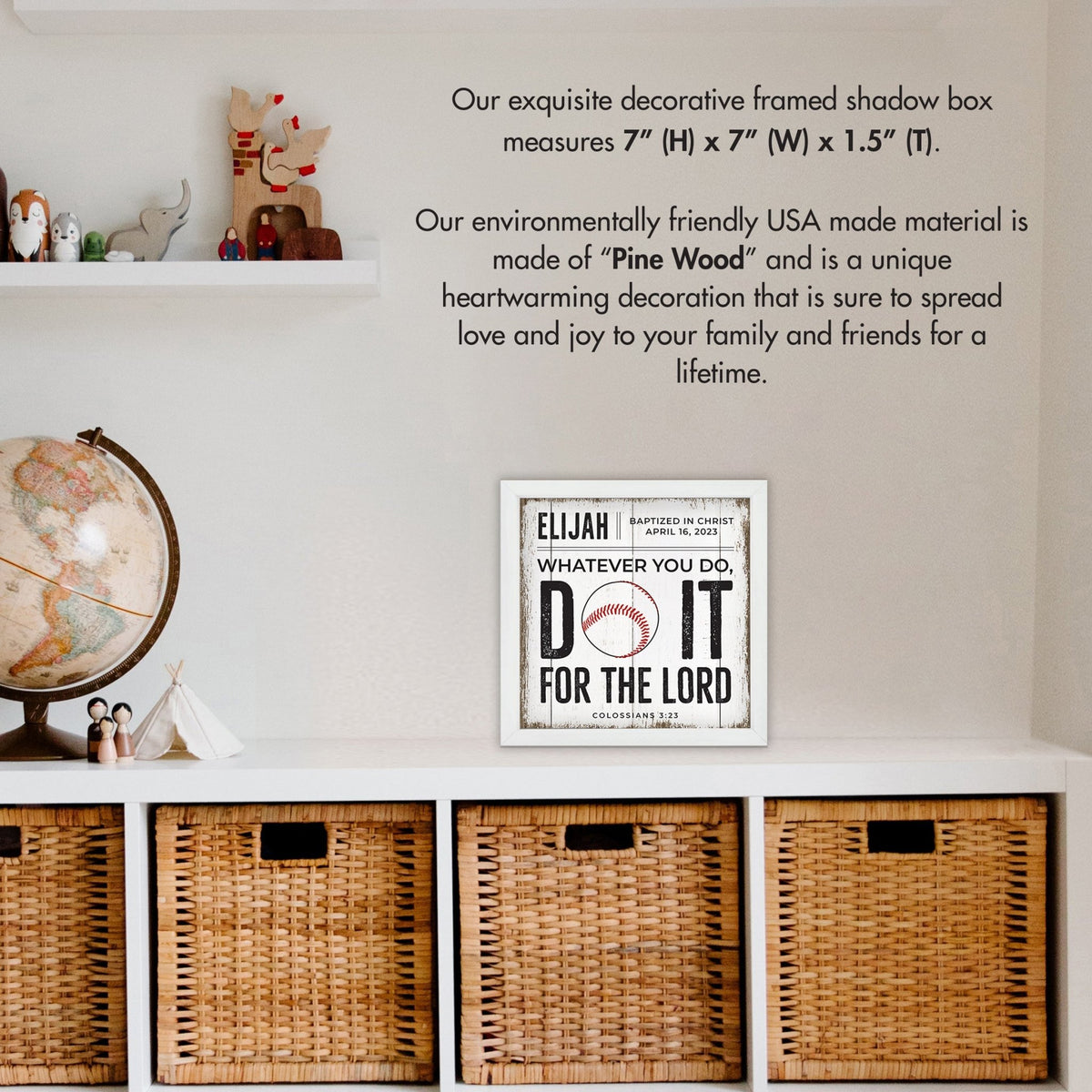 Personalized Rustic Wooden Baseball Shadow Box Shelf Décor With Inspiring Bible Verses - Do It - LifeSong Milestones