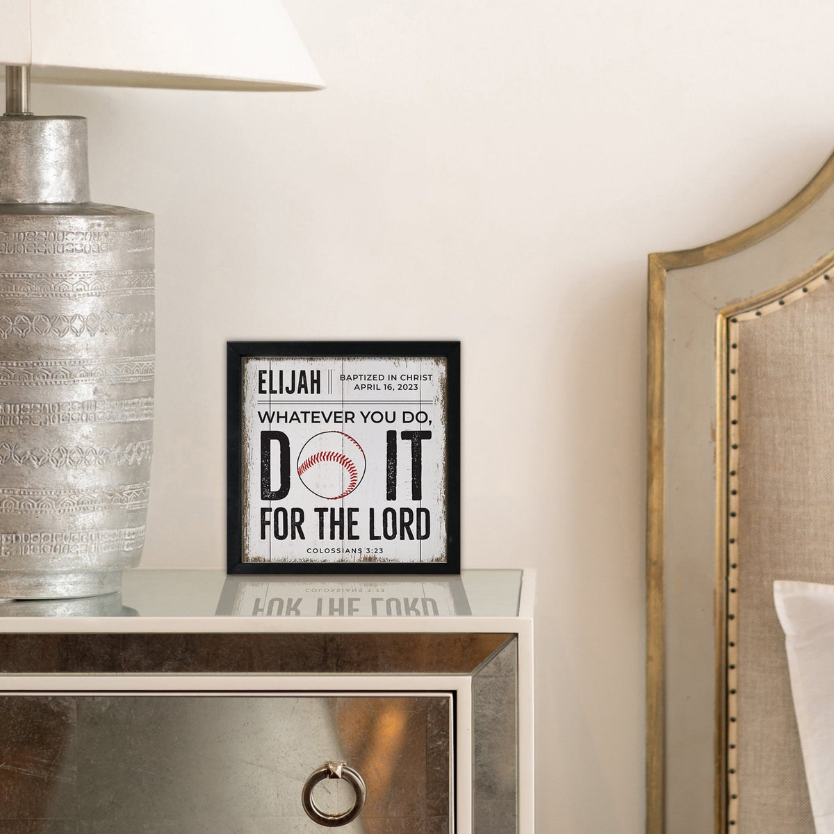 Personalized Rustic Wooden Baseball Shadow Box Shelf Décor With Inspiring Bible Verses - Do It - LifeSong Milestones