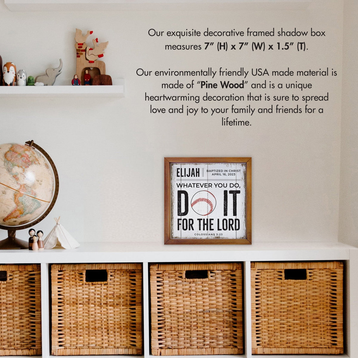 Personalized Rustic Wooden Baseball Shadow Box Shelf Décor With Inspiring Bible Verses - Do It - LifeSong Milestones