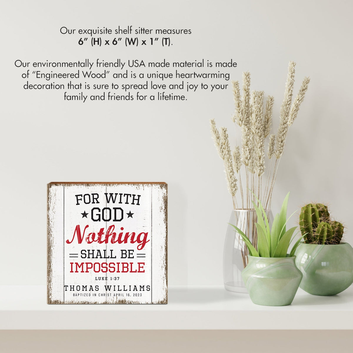 Personalized Rustic Wooden Baseball Shadow Box Shelf Décor With Inspiring Bible Verses - For With God - LifeSong Milestones